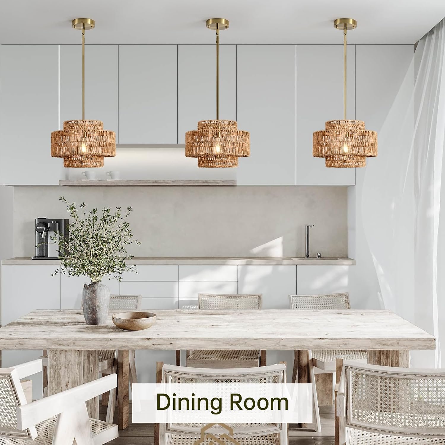 12.4" Rattan Pendant Light for Kitchen Island, Boho Chandelier - Image 6