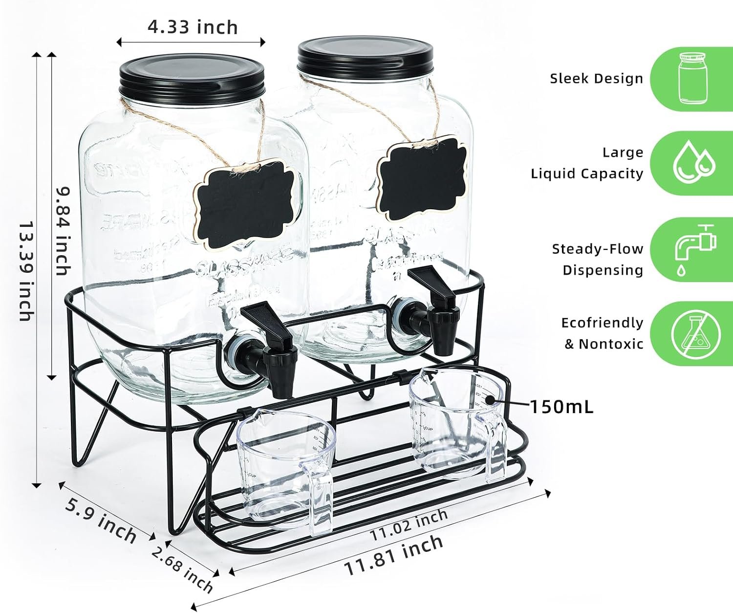 Roetell 2 Sets 1 Gallon Laundry Detergent Dispenser with Stand, Measuring Cup, Glass Laundry Detergent Containr for Laundry Room Organization - Image 2