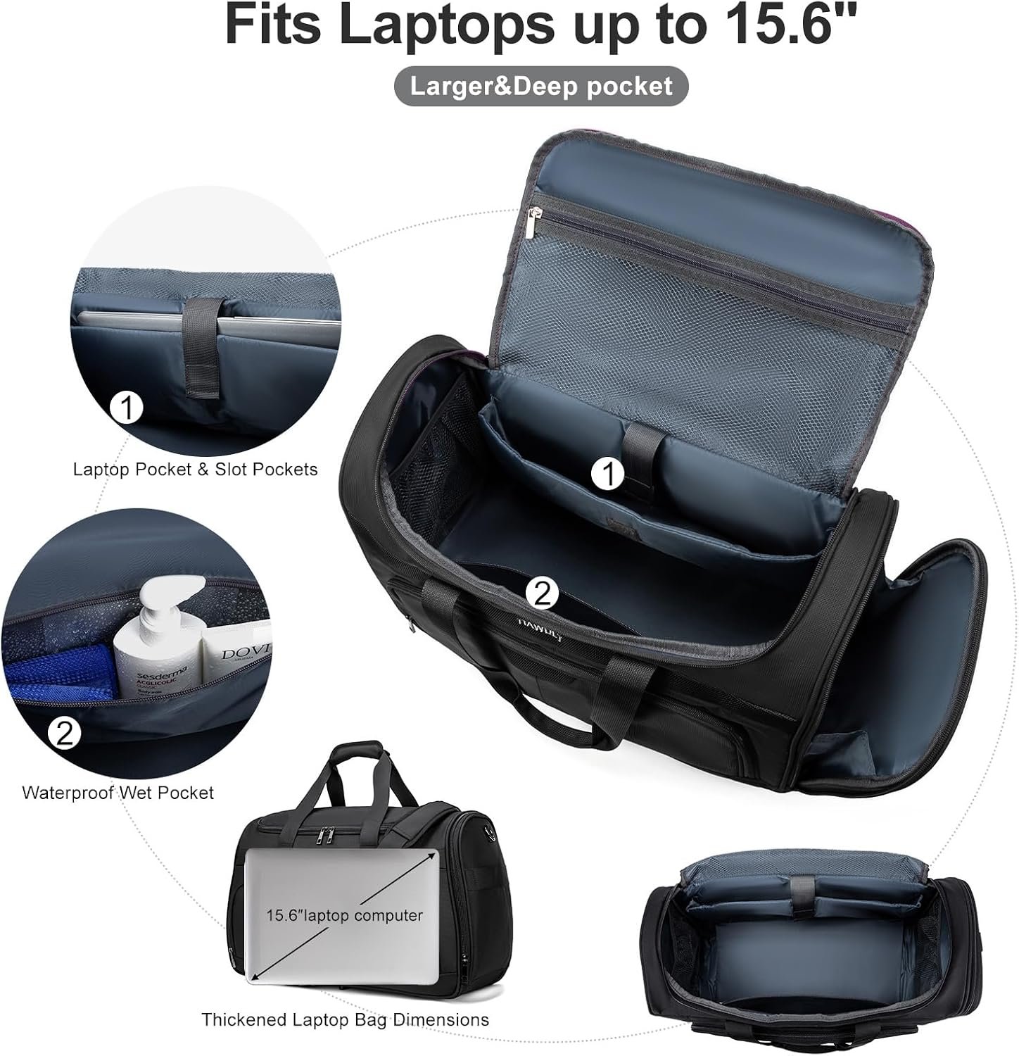 Foldable Carry-On Luggage Bag Lightweight & Durable Overnight Weekender Duffle Carry On Bag with Luggage Sleeve Hospital Bag or Airplane Travel Bag for Women and Men,Black - Image 3