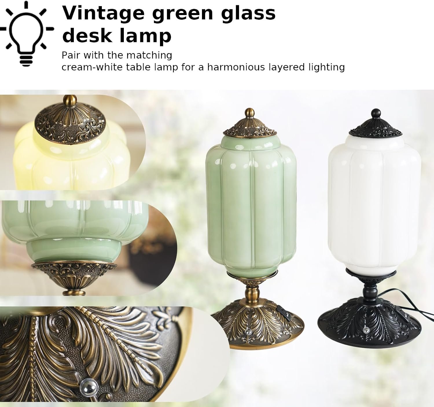 Milk Glass Touch Table Lamp, Elegant Green Jadeite Glass Bedside Desk Lamp 3 Way Dimmable with USB C+A Charging Ports - Bedroom Nightstand & Living Room Essential, 4W Bulb Included (Green, 6.5) - Image 7