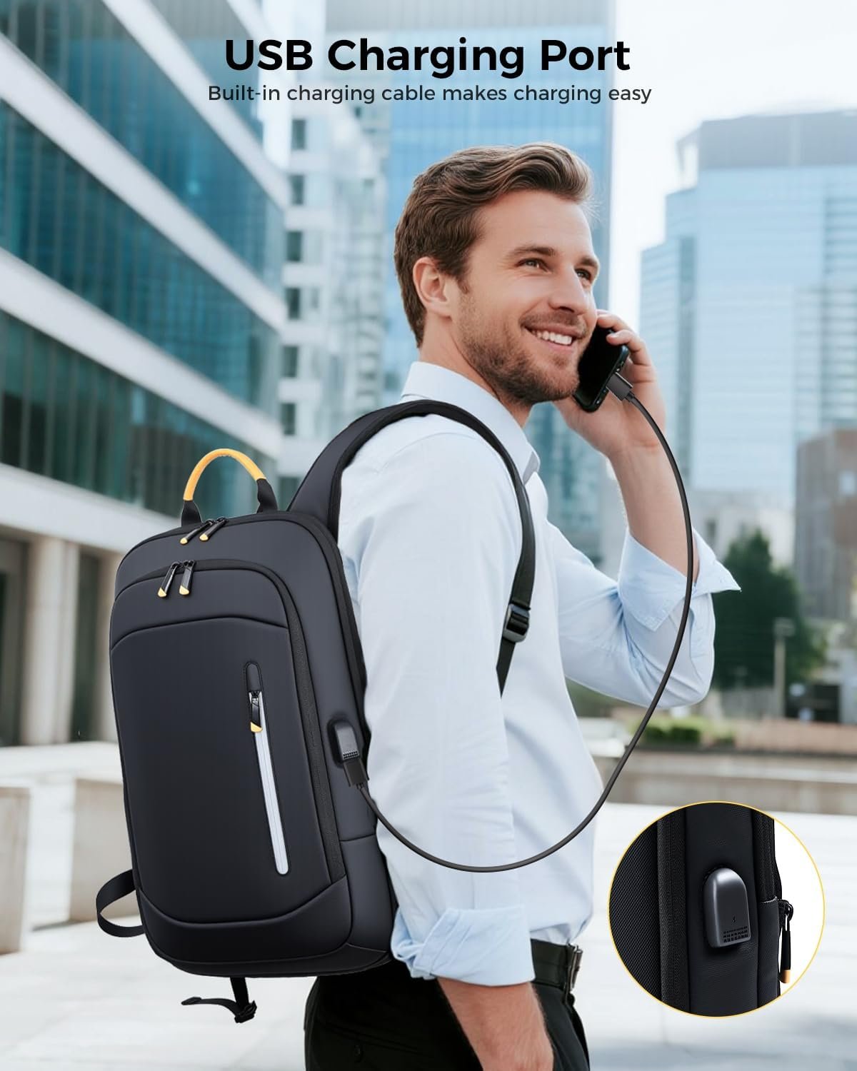 Slim Laptop Backpack for Men, 15.6 Inch Expandable Business Travel Backpack with USB Charging Port, 1.54Lbs Lightweight Work Computer Bag, 600D Waterproof Durable Backpack, Black - Image 5