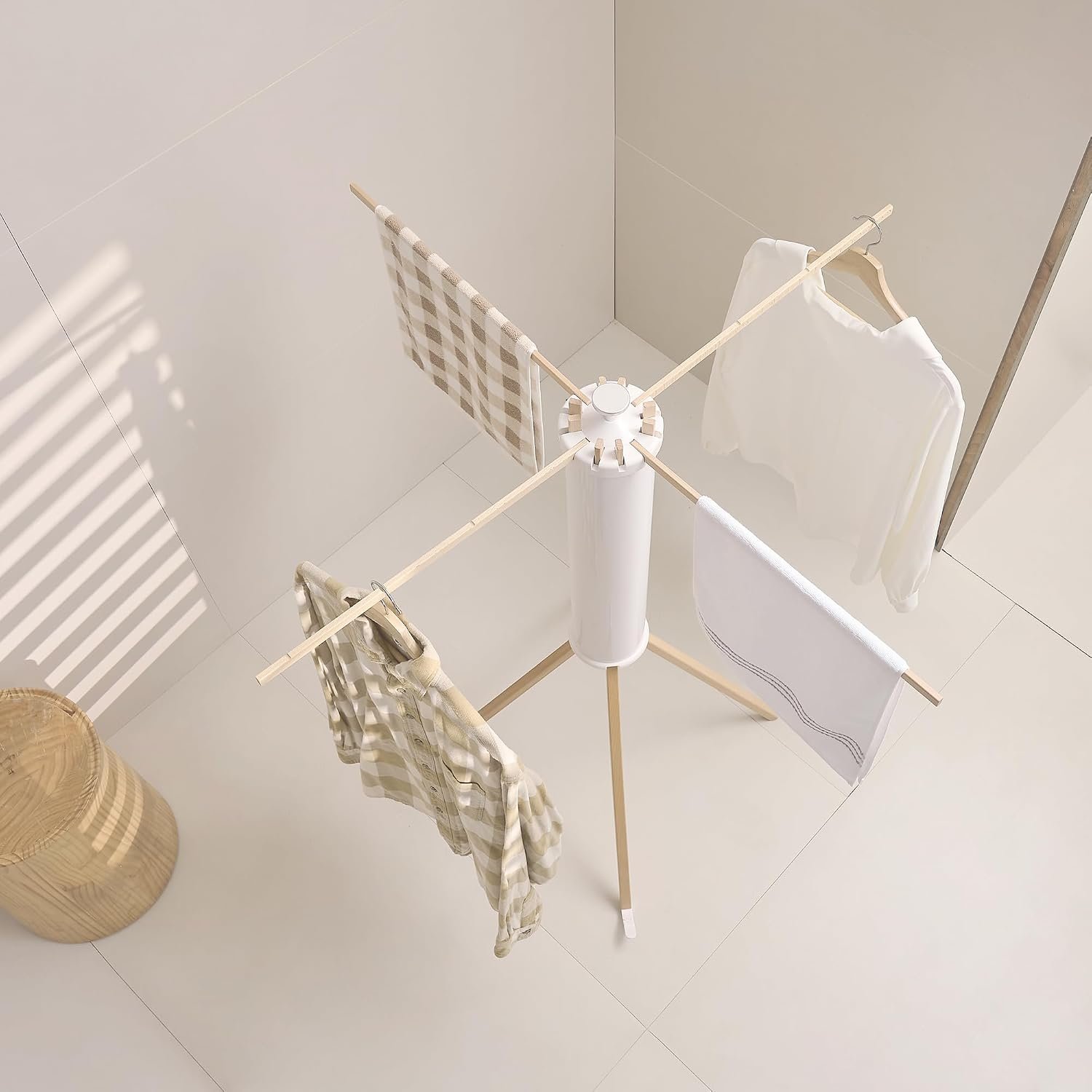 JOOM Four Legs Clothes Drying Rack, Garment Rack Portable and Foldable Space Saving Laundry Drying Rack - Drying Rack Floor Folding Balcony Bedroom Solid Invisible Household - Image 4