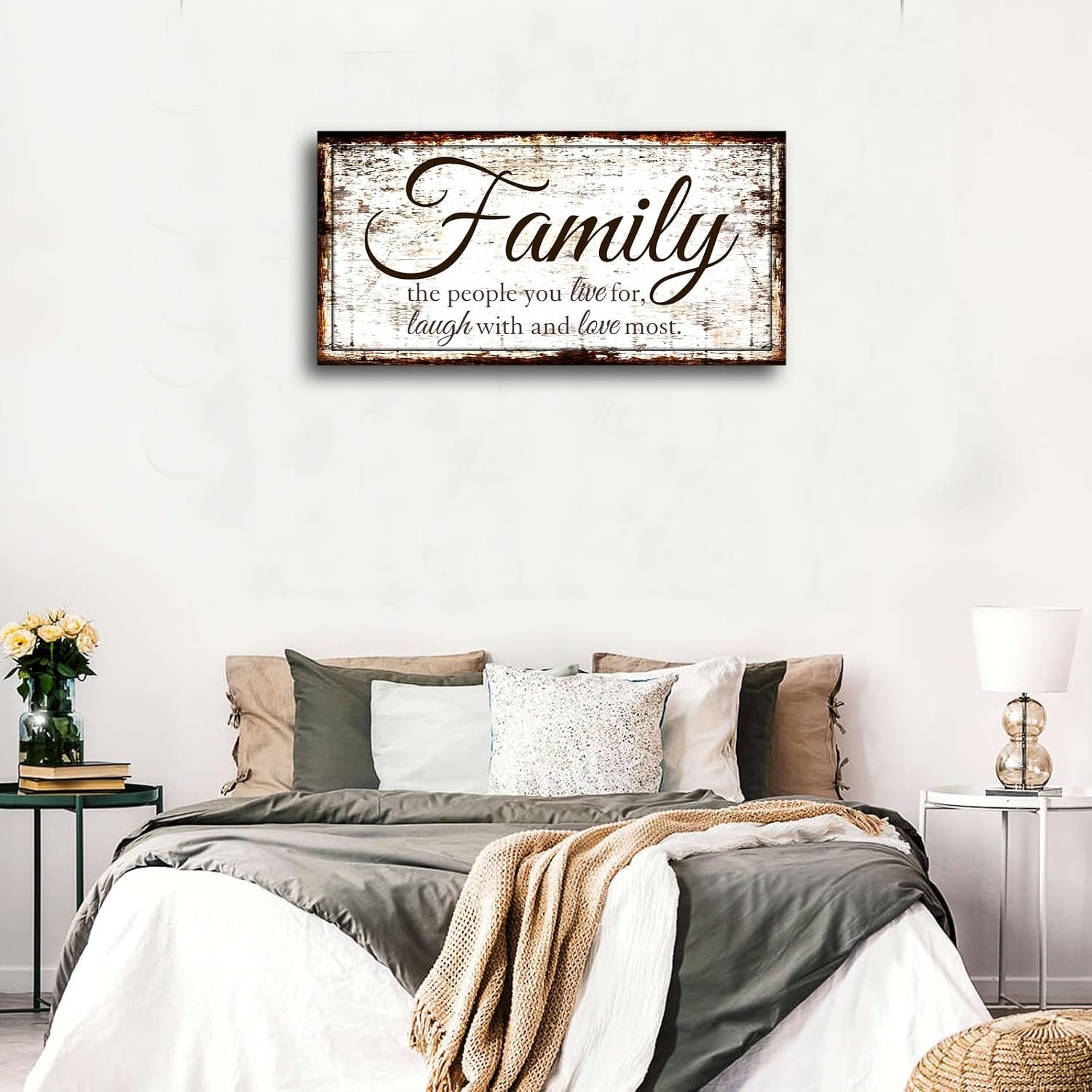 Family Quote Wall Art Living Room-Family Wall Decor-Inspirational Motto Family Love Most Canvas Wall Art-Rustic Farmhouse Canvas Prints Painting Artwork for Bedroom,Home Decor,Ready to Hang 20"x40" - Image 4