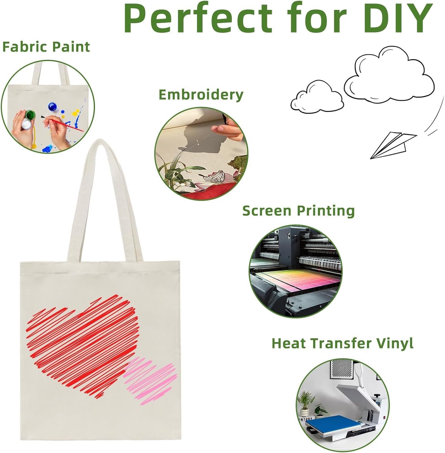 HECTOLIFE 6/12/24/48/ 96 Pack Canvas Tote Bags,Reusable Blank Canvas for Shopping Bags - Image 6
