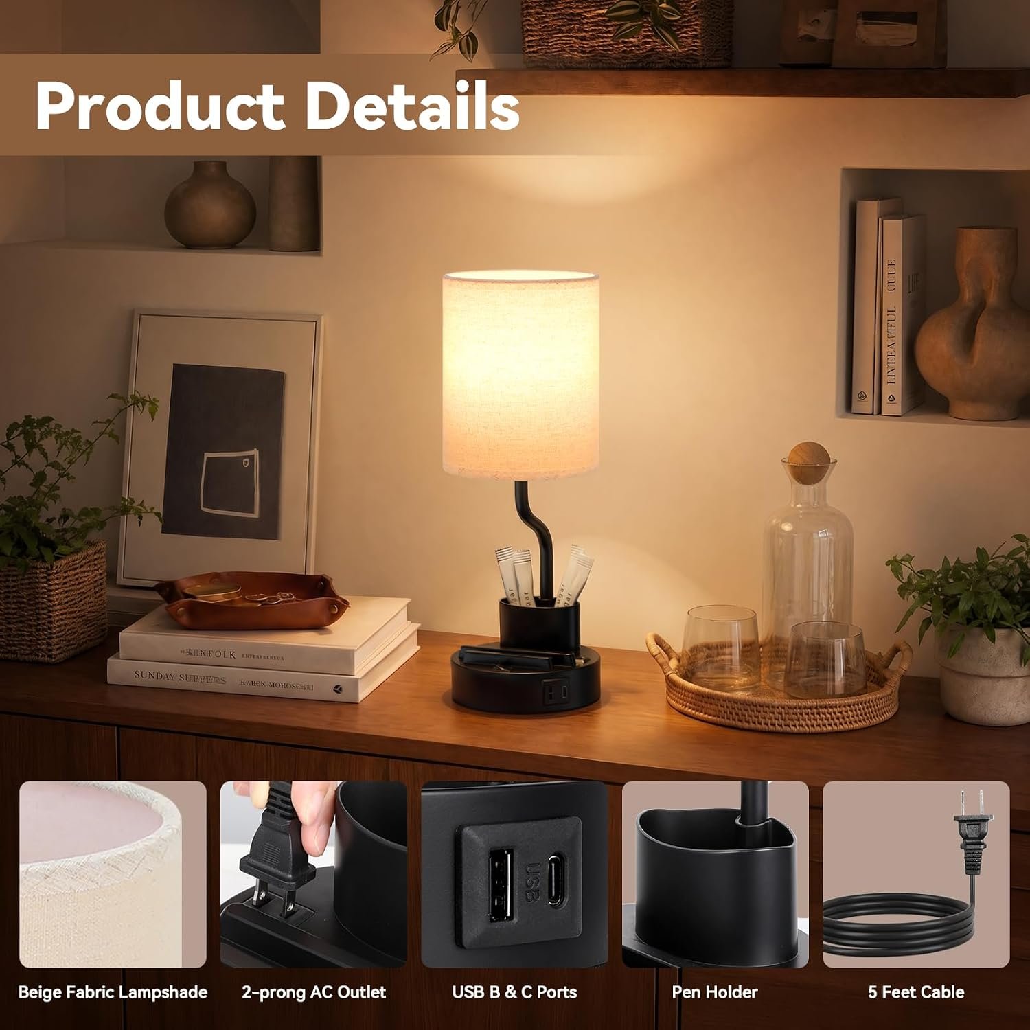 Fenmzee Bedside Lamps for Bedroom Set of 2 - Table Desk Lamp for Nightstand - Image 7