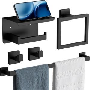 5-Piece Matte Black Bathroom Towel ...