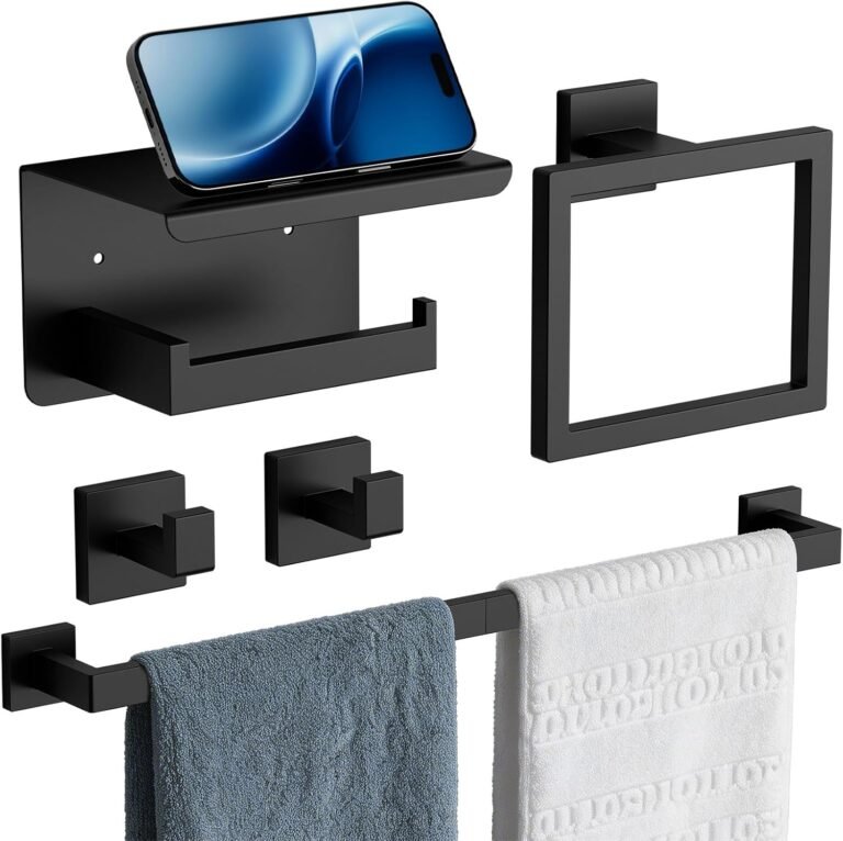 5-Piece Matte Black Bathroom Towel Bar Set,24" Bathroom Hardware Kit
