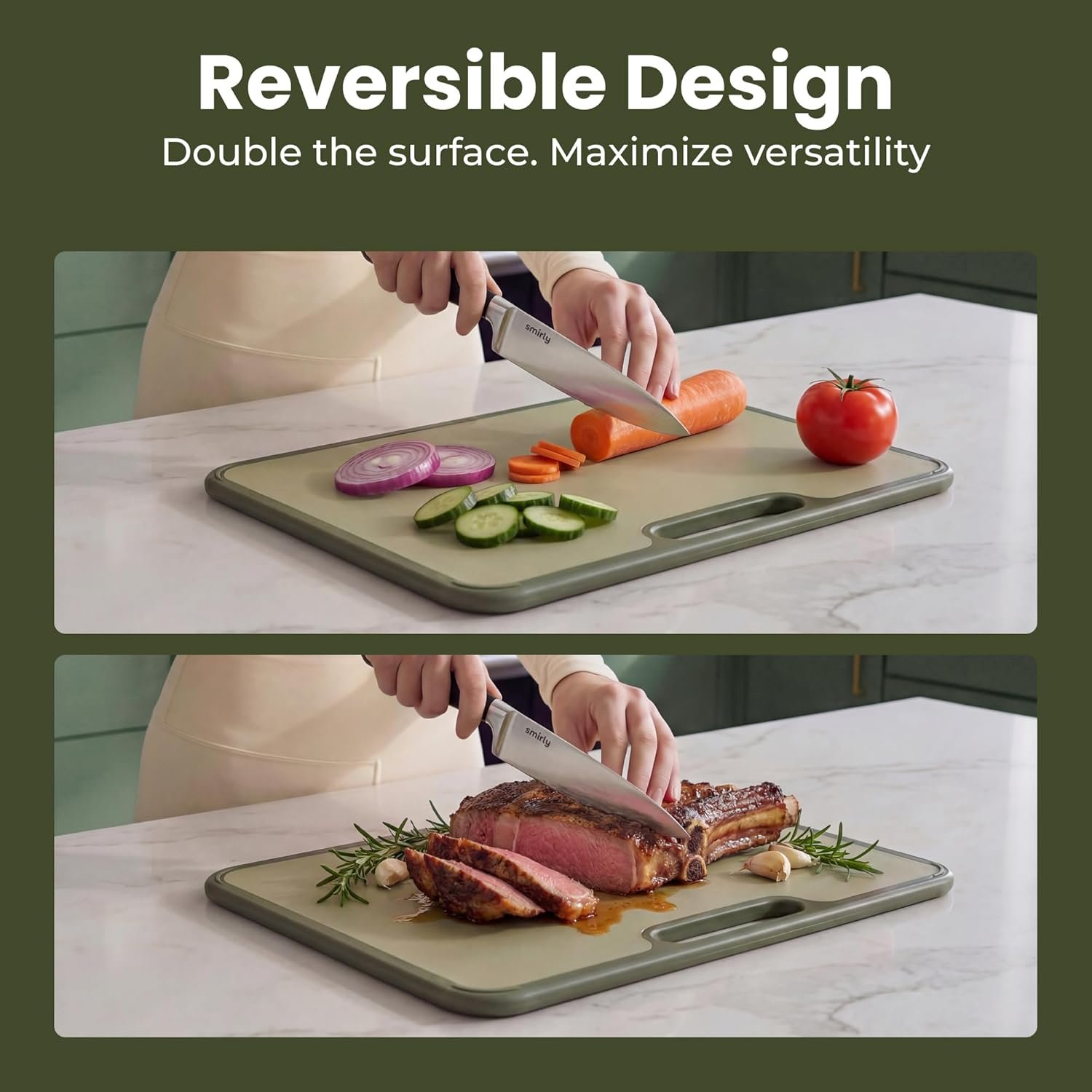 SMIRLY Plastic Cutting Board Set with Holder, 3 Pack, Green - Image 7