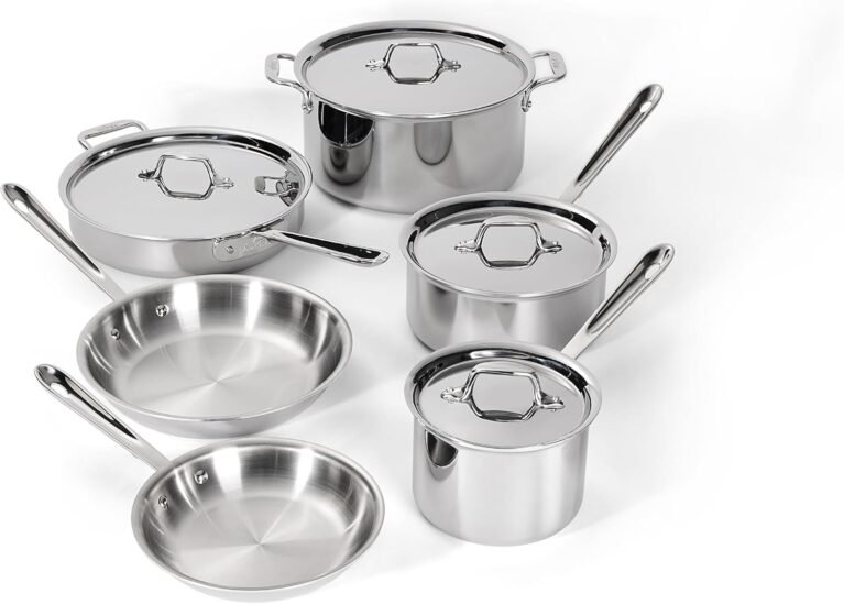 All-Clad D3® Stainless Steel 10 Piece Cookware Set- Made in USA- Includes Frying Pans, Saucepan, Sautépan, Stockpot - Professional Grade -Oven Safe & Induction Compatible