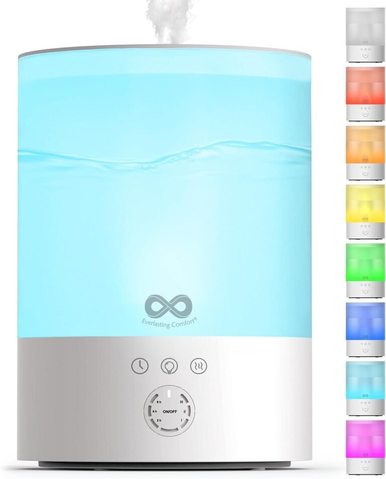 Everlasting Comfort 2.5L Top Fill Humidifier for Bedroom – 28dB Ultra-Quiet, Easy to Fill & Clean, 24HR Runtime, Night Light, Timer, Ultrasonic Cool Mist, Auto Shut-Off for Indoor Use