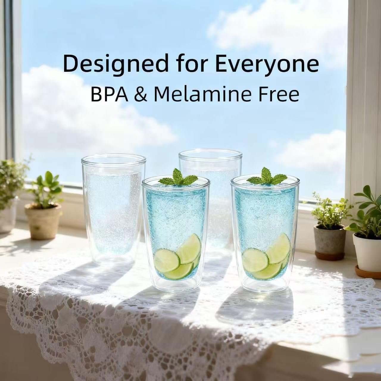 Unbreakable 16oz Tumblers Set of 4 - Plastic Double Wall Insulated Cups, Shatterproof Clear Travel Mugs Keep Drinks Cold & Hot, Reusable BPA-Free for Camping, Party, Office, Home Use (Hand Wash) - Image 3