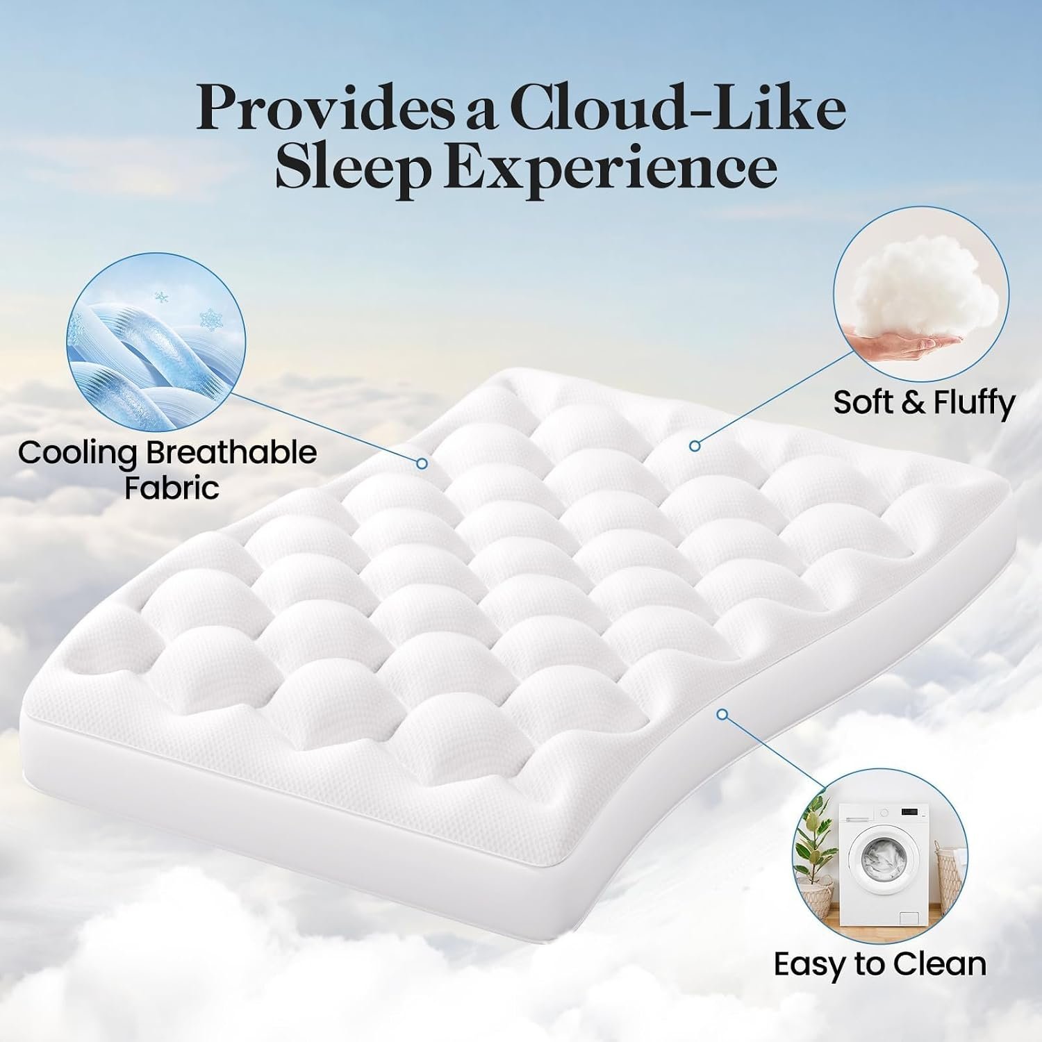 OhGeni Cooling 4 lnch Queen Size Dual Layer Mattress Topper, 2 Inch Gel Memory Foam, 2 Inch Soft Pillow Top Pad, Guest Bedroom Essentials Mattresses Cover, with 1000 pcs air Holes - Image 2