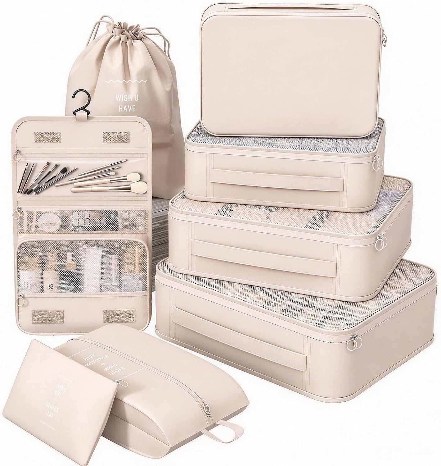 8 Set Packing Cubes for Travel, Suitcase Organizer Bags for Luggage (Cream)