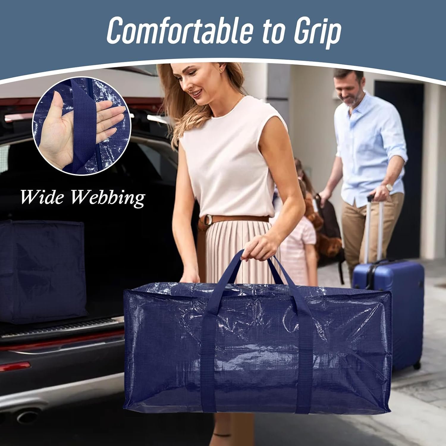 6 Pack Extra Heavy Duty Large Moving Bags with Strong Zipper, Dark Blue - Image 6