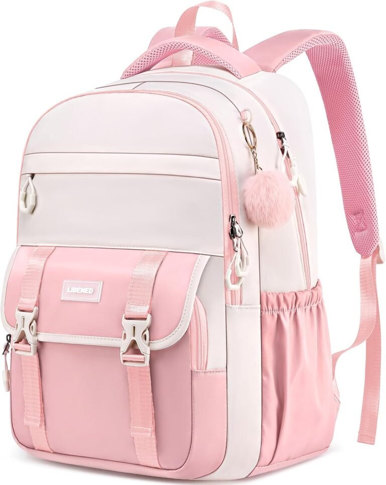 School Backpack for Teen Girls & College Students, 15.6 Inch Cute Anti-Theft Bookbag with Large Ergonomic Design, Middle High School Daypack Travel Backpack, Pink