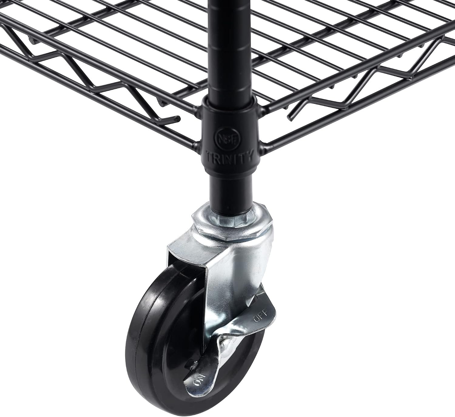 Trinity Basics 4-Tier Adjustable Wire Shelving with Wheels for Kitchen Organization, Garage Storage, Laundry Room, NSF Certified, 600 to 1800 Pound Capacity, 60” by 24” by 54”, Black - Image 6