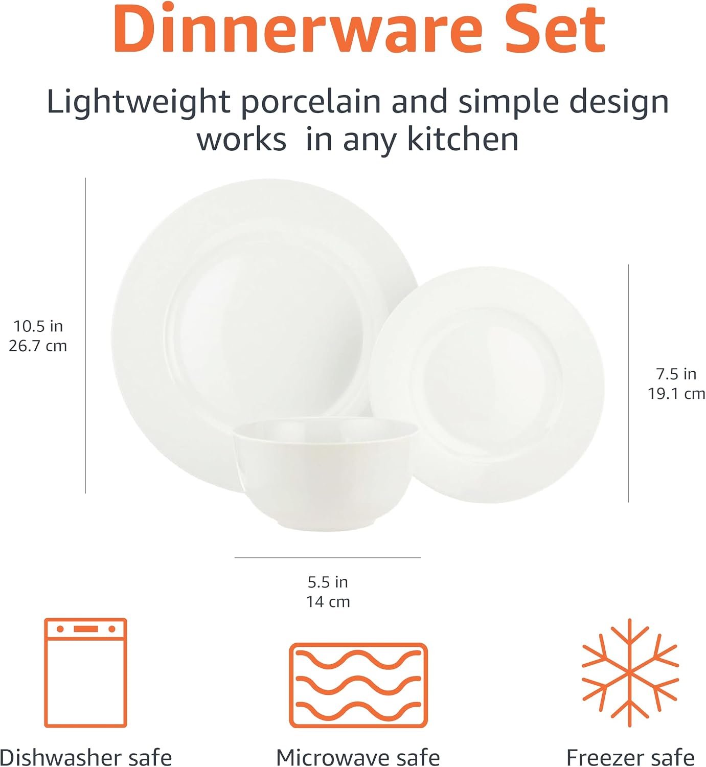 Amazon Basics Porcelain Dinnerware Set, Microwave and Dishwasher Safe, Service for 6, 18-Piece, Plates, Bowls, White - Image 7