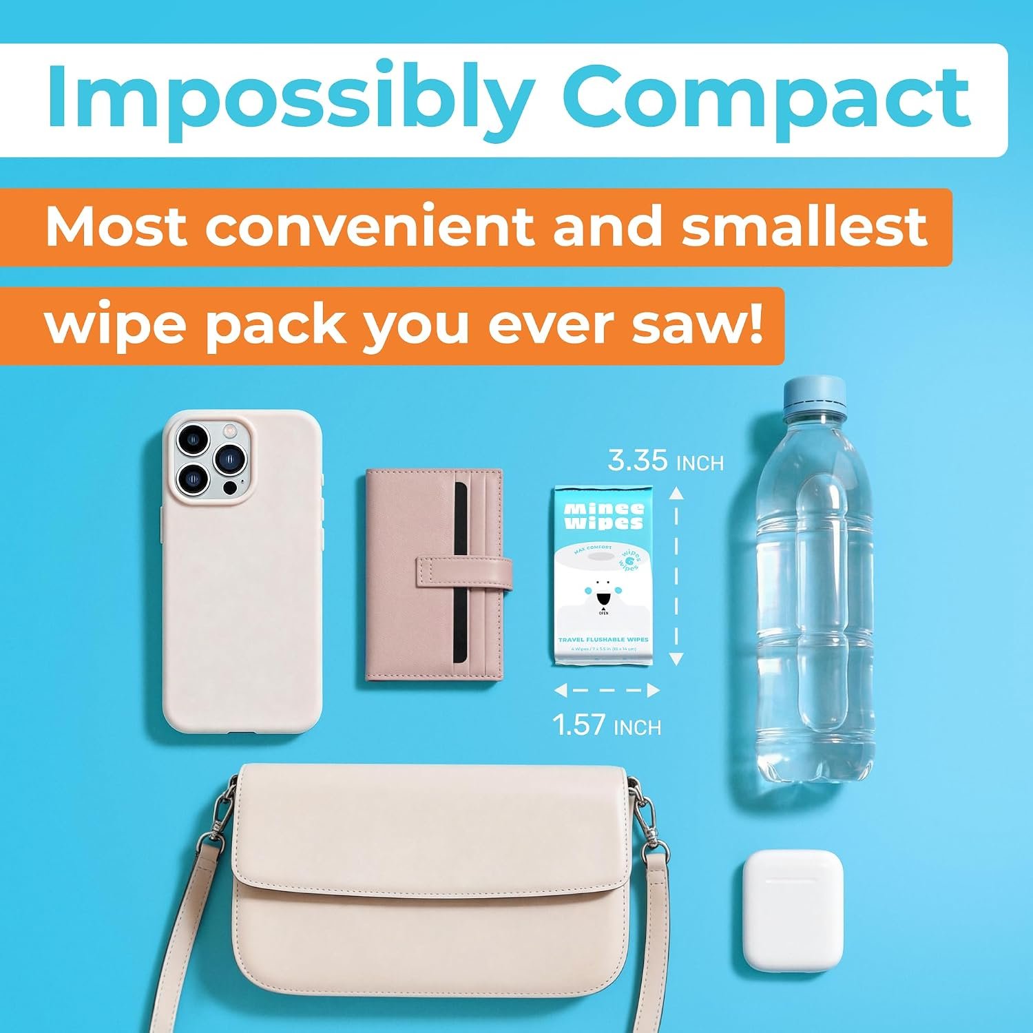 Impossibly Compact Travel Flushable Wipes - 99.5% Water and Aloe - Safe for Sensitive Skin & Hypoallergenic - Travel Essentials for Adults & Kids, Unscented, 8 Pack 48 Wipes - Image 2