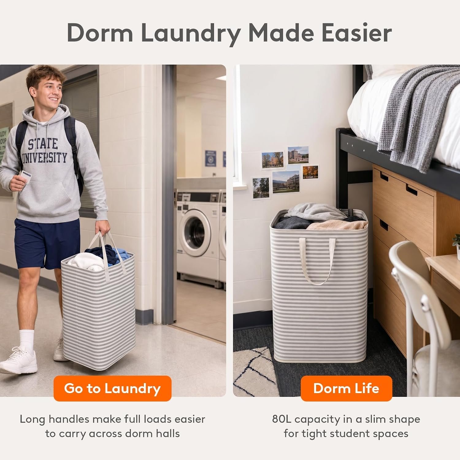 Lifewit 80L Large Laundry Baskets, 2 Pack, Reinforced Handles, Grey - Image 8