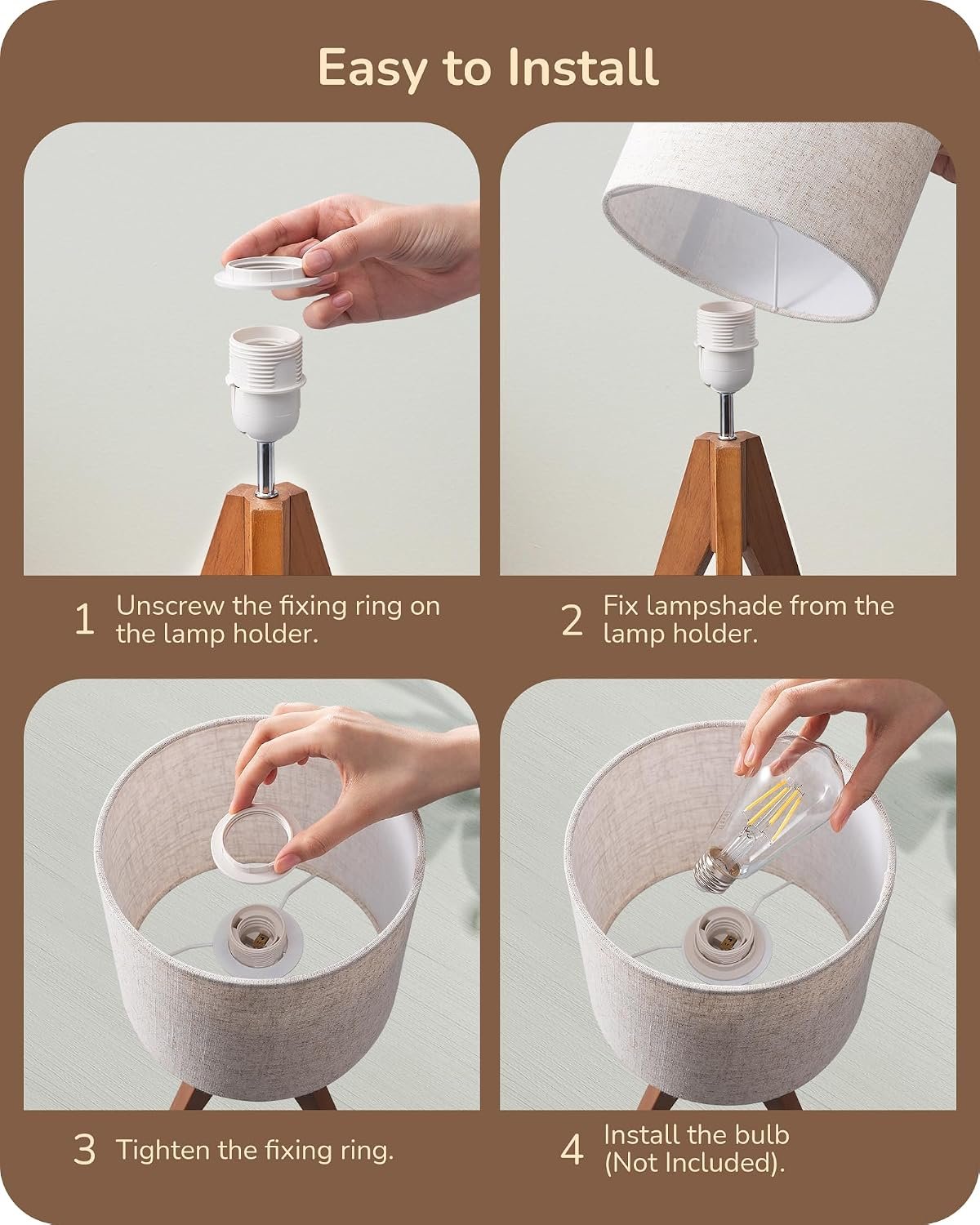 EDISHINE Tripod Table Lamp, Small Cute Bedside Lamp, 14.2 Inch, E26 Base - Image 4