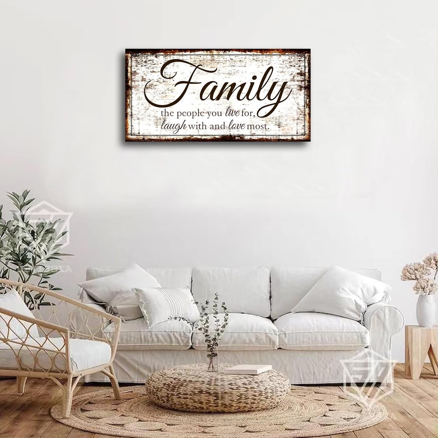 Family Quote Wall Art Living Room-Family Wall Decor-Inspirational Motto Family Love Most Canvas Wall Art-Rustic Farmhouse Canvas Prints Painting Artwork for Bedroom,Home Decor,Ready to Hang 20"x40" - Image 2