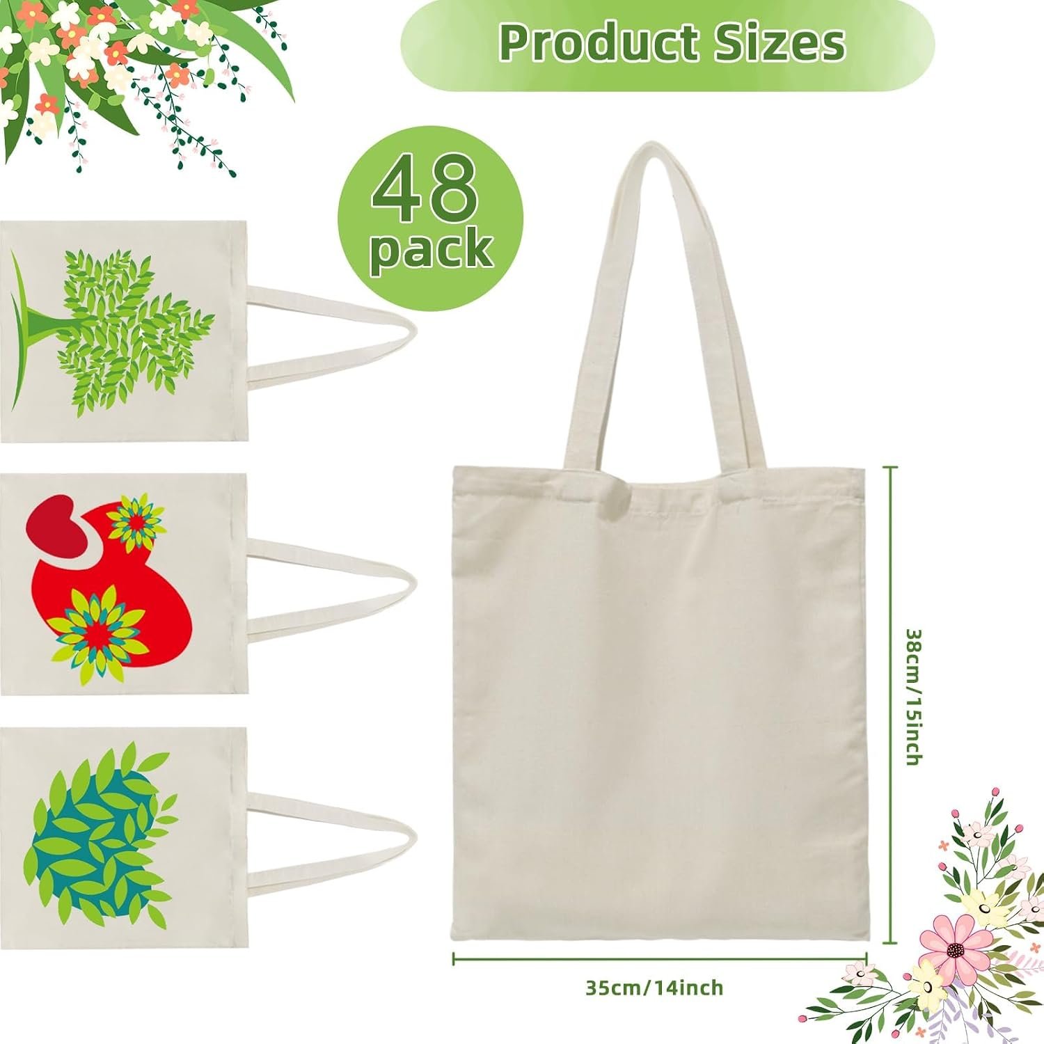 HECTOLIFE 6/12/24/48/ 96 Pack Canvas Tote Bags,Reusable Blank Canvas for Shopping Bags - Image 3