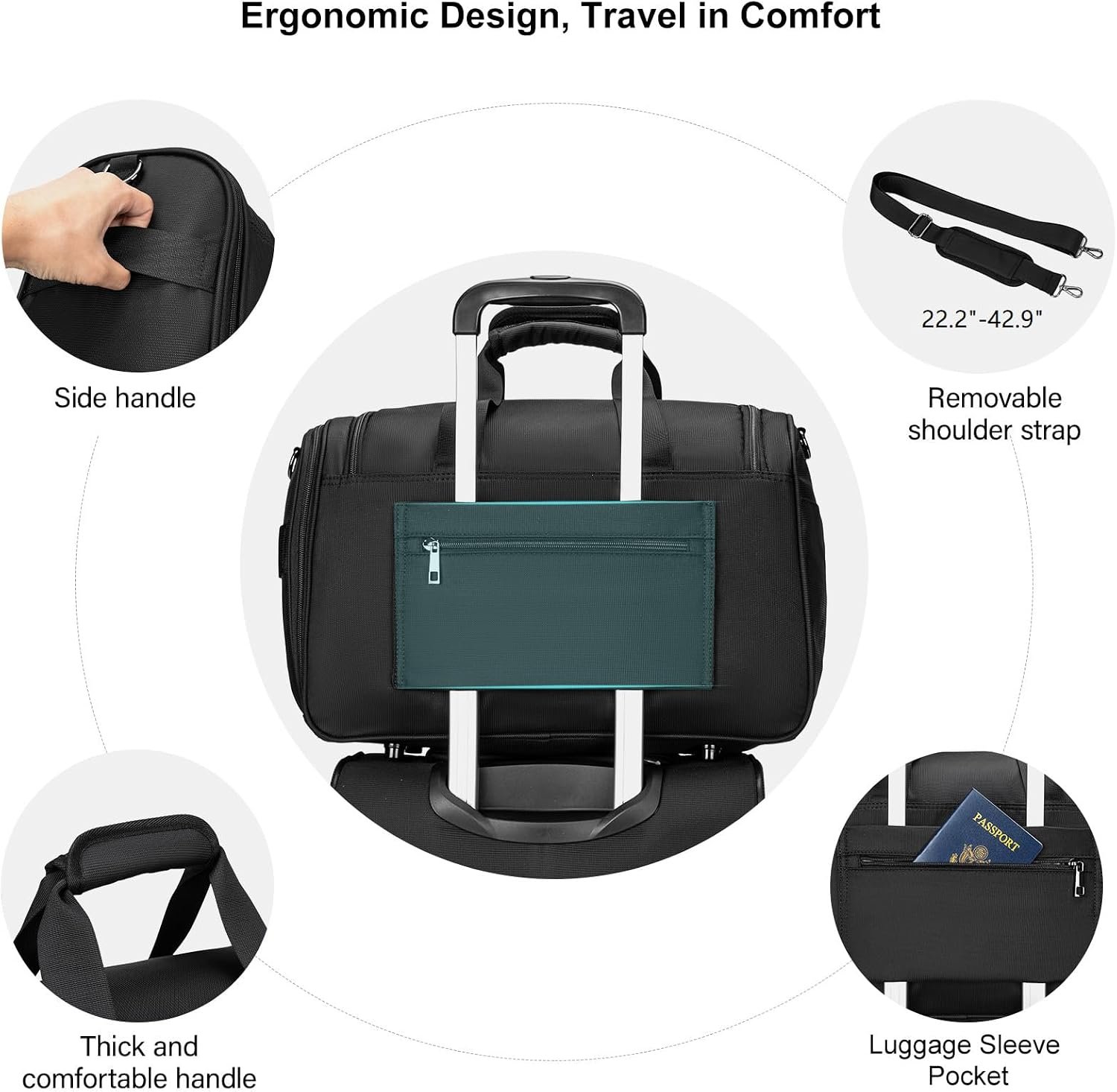 Foldable Carry-On Luggage Bag Lightweight & Durable Overnight Weekender Duffle Carry On Bag with Luggage Sleeve Hospital Bag or Airplane Travel Bag for Women and Men,Black - Image 6