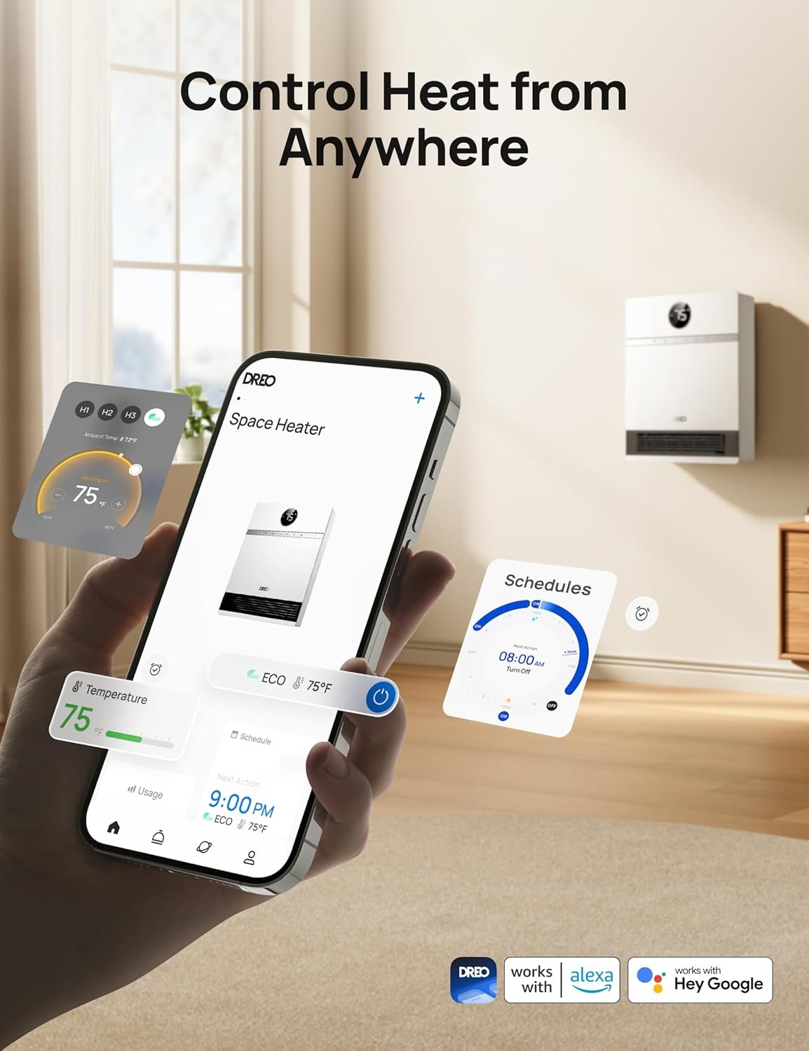 DREO Smart Electric Wall Heater for Indoor Use, Works with Alexa,Large Room - Image 4