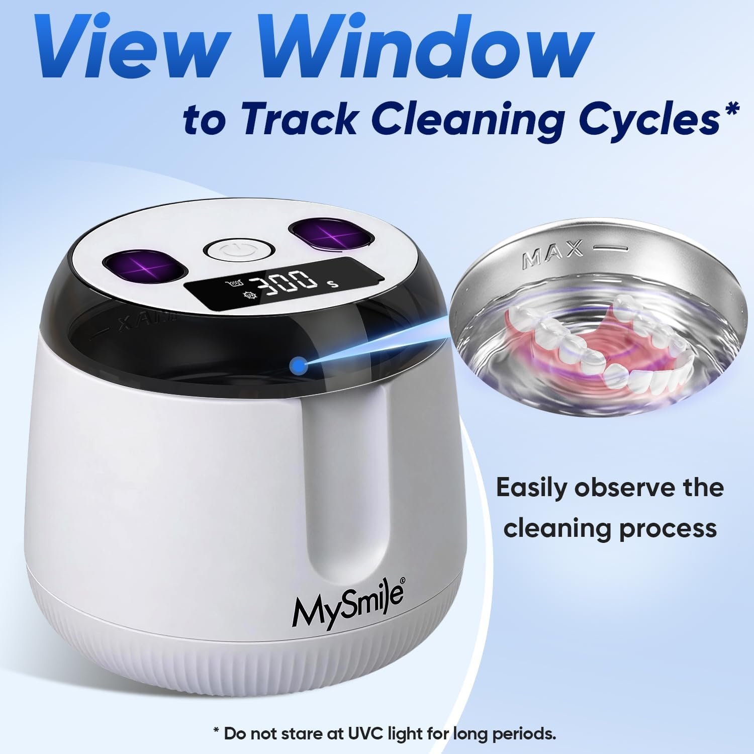 MySmile MS208 Ultrasonic Retainer Cleaner with UV Light & Digital Timer - Image 4