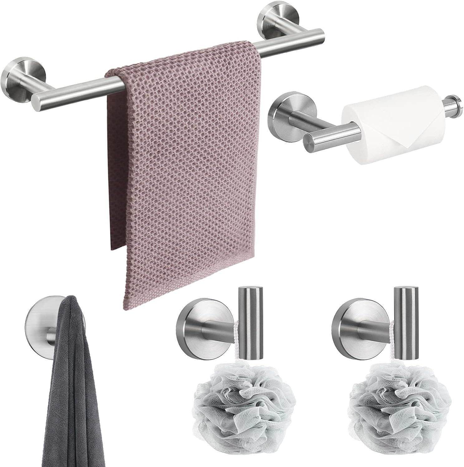 NearMoon Bathroom Hardware Set SUS 304 Thicken Stainless Steel-Towel Bar Set Include 16" Towel Rod, Toilet Paper Holder, Multifunctional Hooks Bathroom Accessories (Brushed Nickel, 5 Pcs) - Image 5