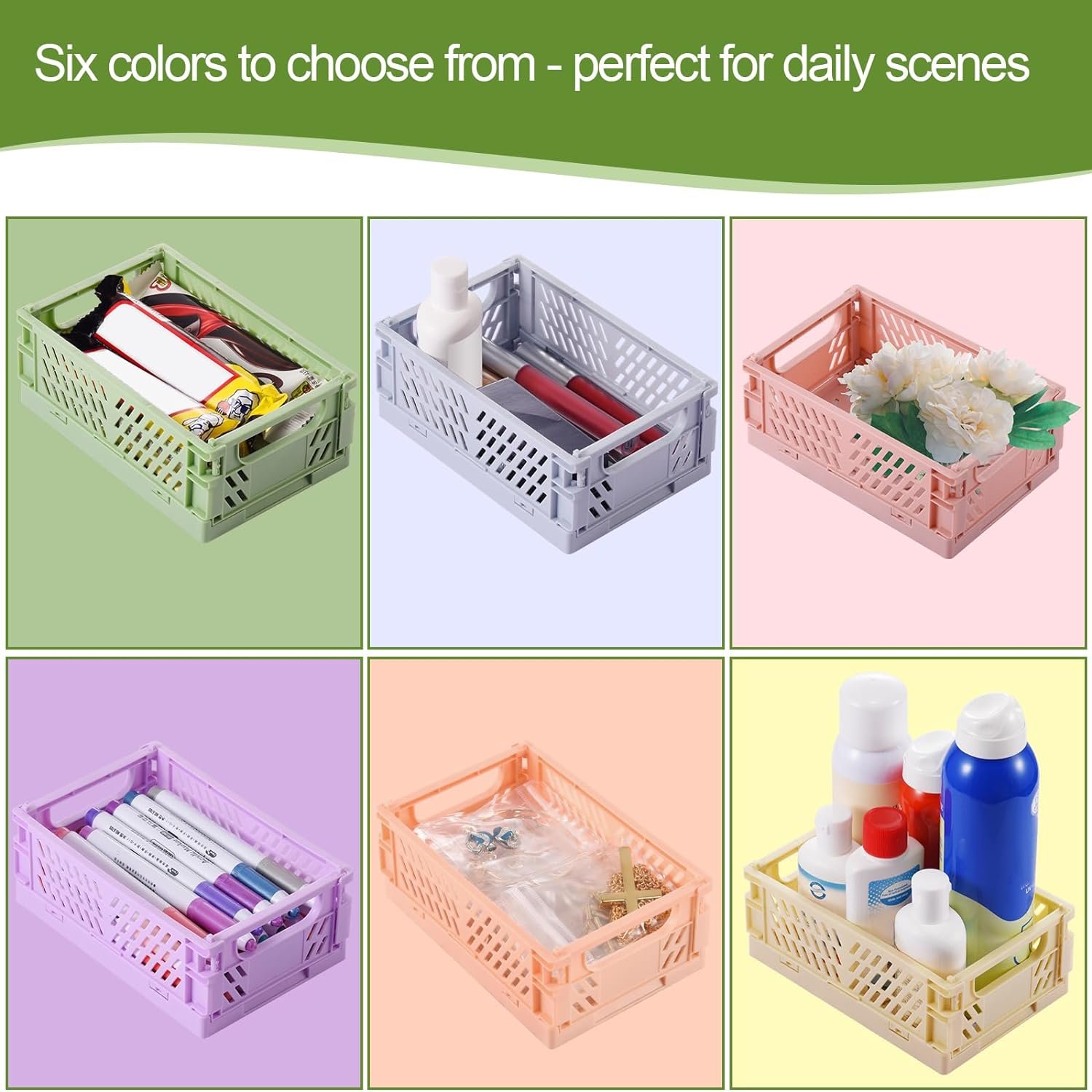HUUSMOT 6-Pack Collapsible Small Plastic Storage Baskets, 5.9"x3.8"x2.2" - Image 2