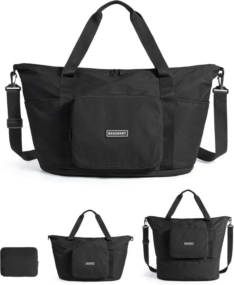 BAGSMART Foldable Travel Bag, 37L Expandable Personal Item Bag, Black