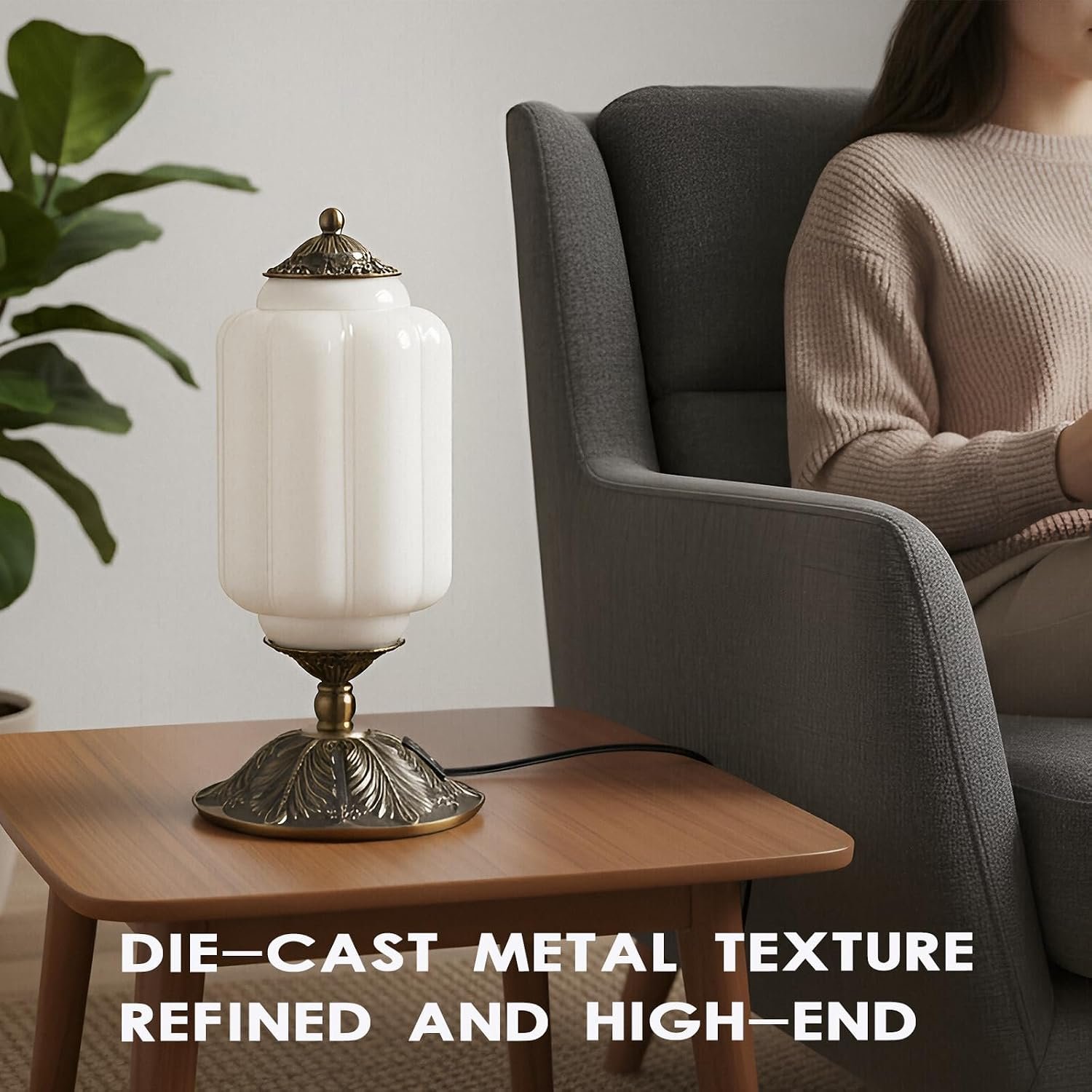 Vintage Touch Bedside Table Lamp, Elegant Green Glass Bedside Desk Lamp 3 Way Dimmable with USB C+A Charging Ports - Bedroom Nightstand & Living Room Essential (Vintage White, 6.5) - Image 6