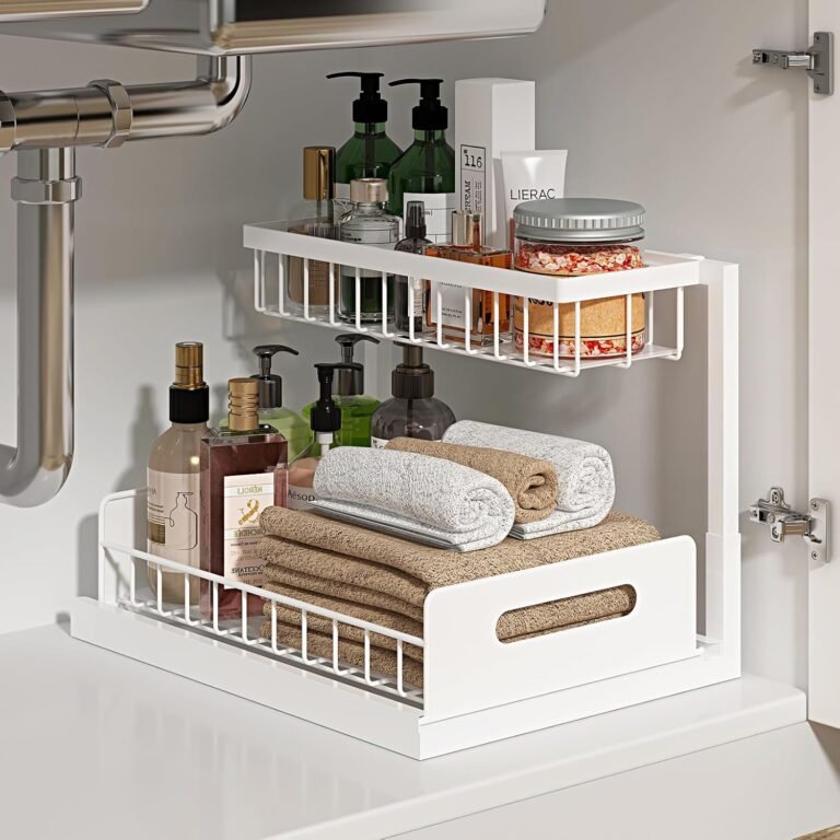 REALINN Under Sink Organizer, L-Shaped 2 Tier Pull Out Cabinet Organizer