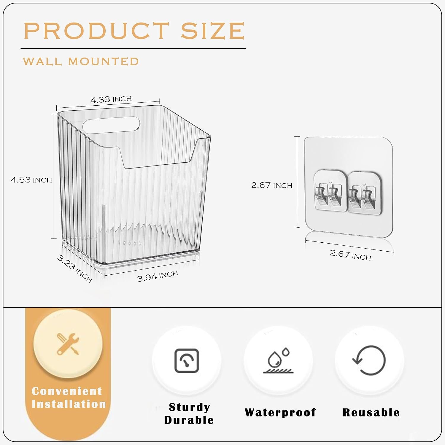 4 Pack Acrylic Wall Mount Organizer, Adhesive Cabinet Door Storage Bins, Clear Makeup Containers, Stackable Organizer Basket for Kitchen, Bathroom, Cabinet, Pantry, Office - Image 2