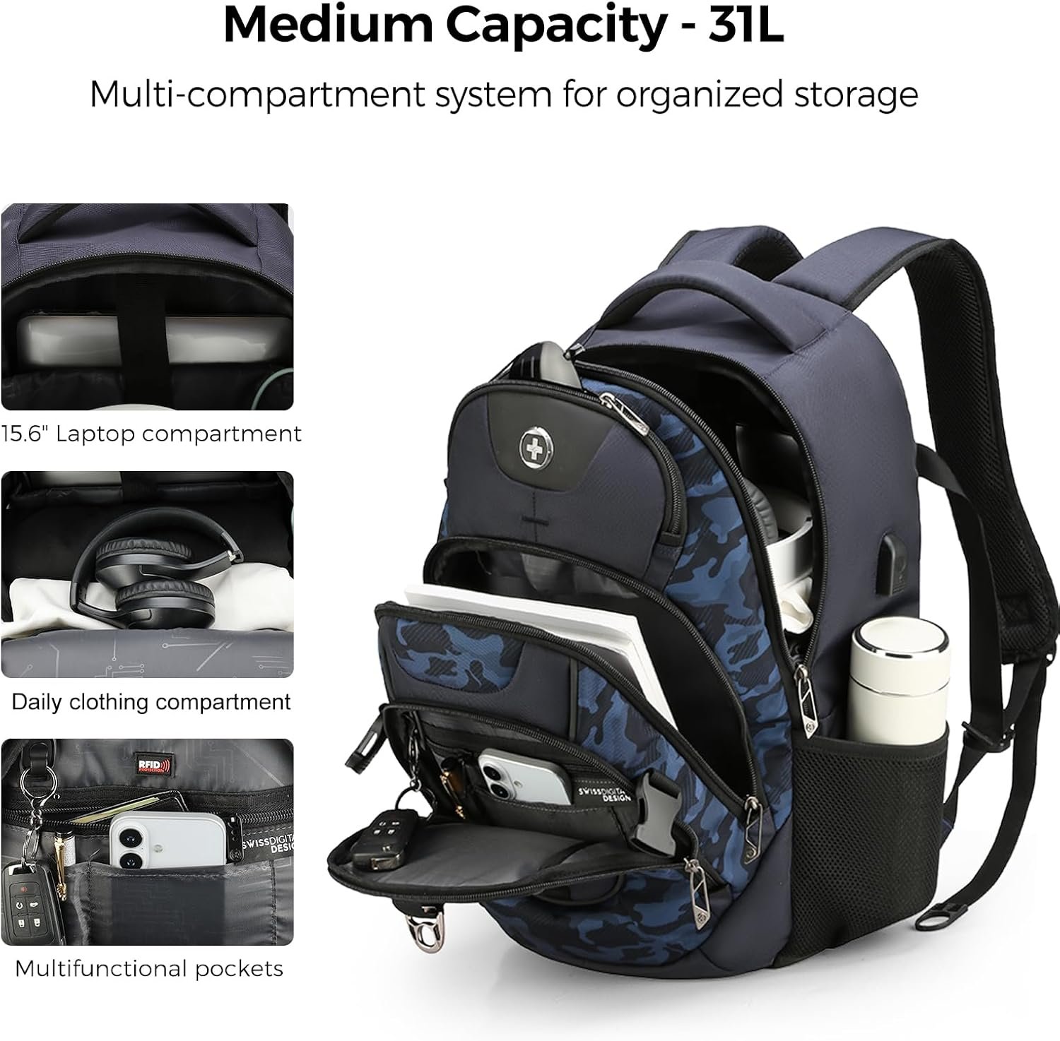 Swissdigital Design Laptop Backpack for Men with USB Charging Port SD803-92 - Image 6