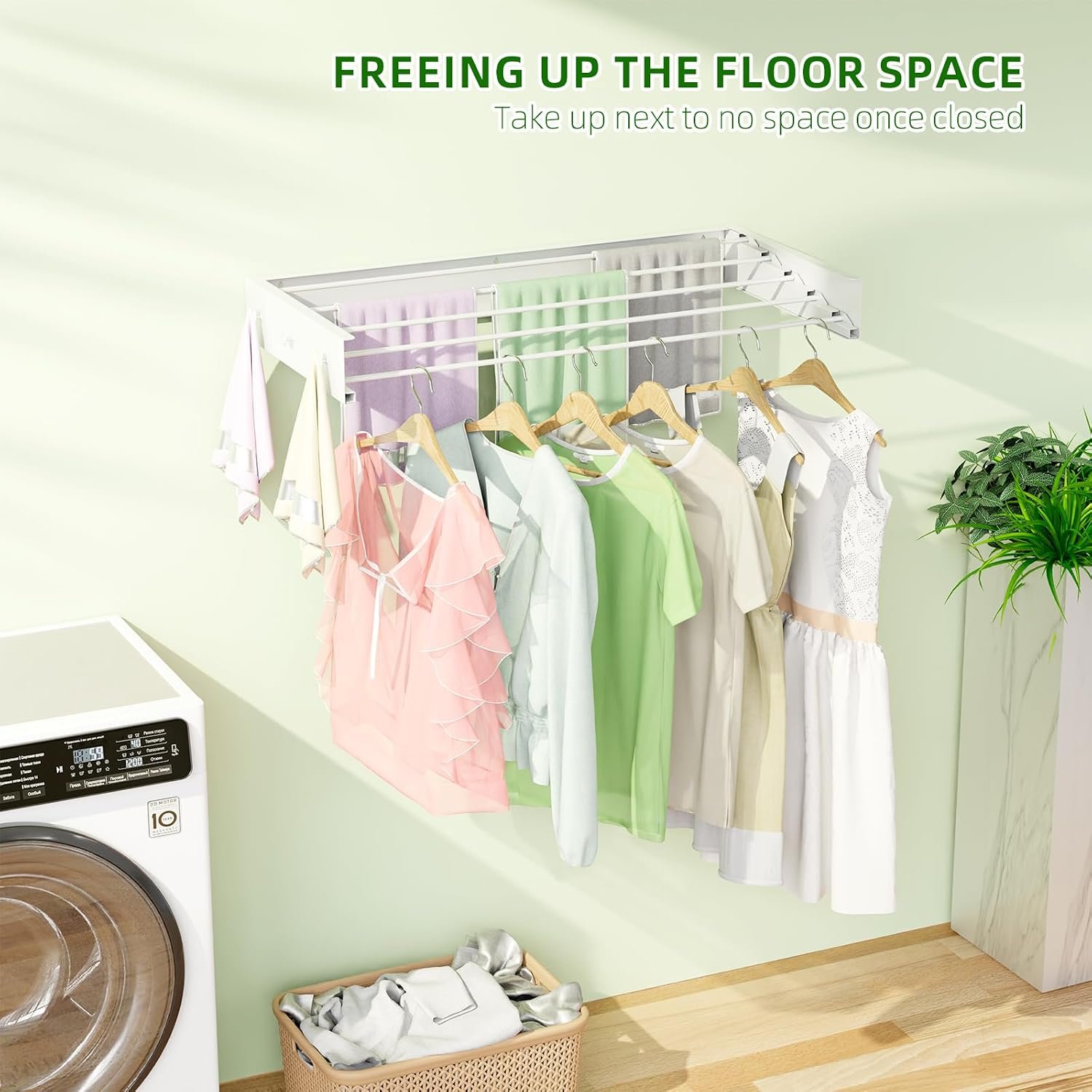 BAKON Wall Mounted Drying Rack 32'', Hidden Clothes Drying Rack for Indoor - Image 2