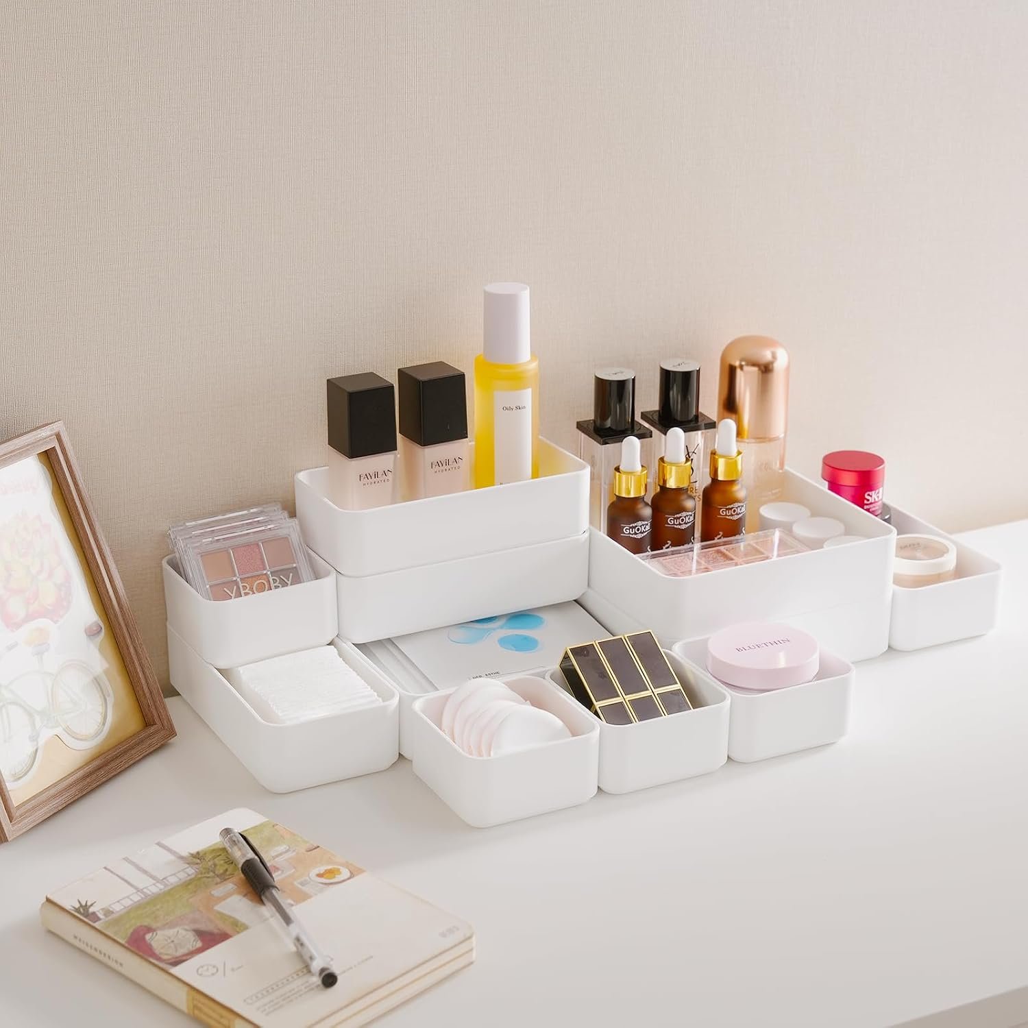 CHANCETSUI 11-Piece Stackable Drawer Organizer Set, Multi-size Desk Drawer Organizer Trays Vanity Storage Bins for Storing Makeup, Stationery, Utensils in Bathroom Dresser, Office and Kitchen - Image 5