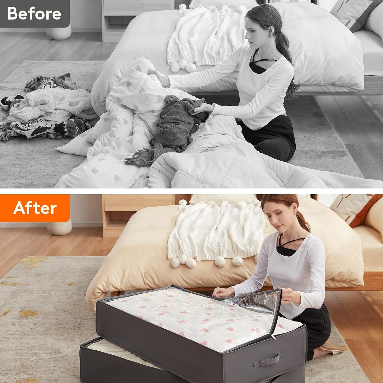 Lifewit 95L 4 Pack Under Bed Storage Containers, Large Capacity Blanket Storage Bags with Reinforced Handle, Organization and Storage for Comforters, Sheets, Clothes, Bedroom, College Dorm, Grey - Image 9
