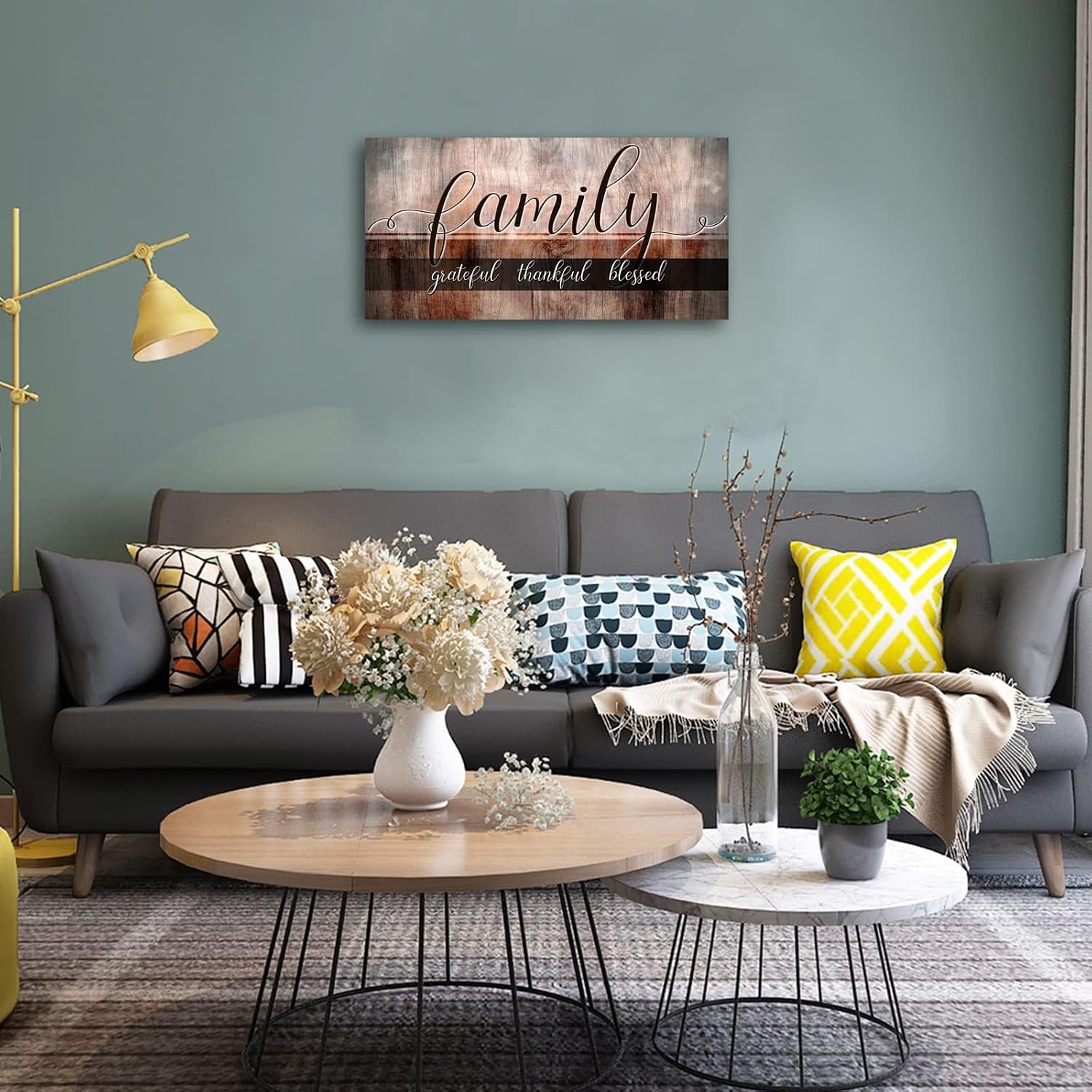 Canvas Wall Art for Living Room-Family Grateful Thankful Blessed-Christian Wall Decor-Family Signs Canvas Prints-Blessed Wall Decor-Artwork Framed Painting Home Decoration Ready to Hang 20"x40" - Image 2