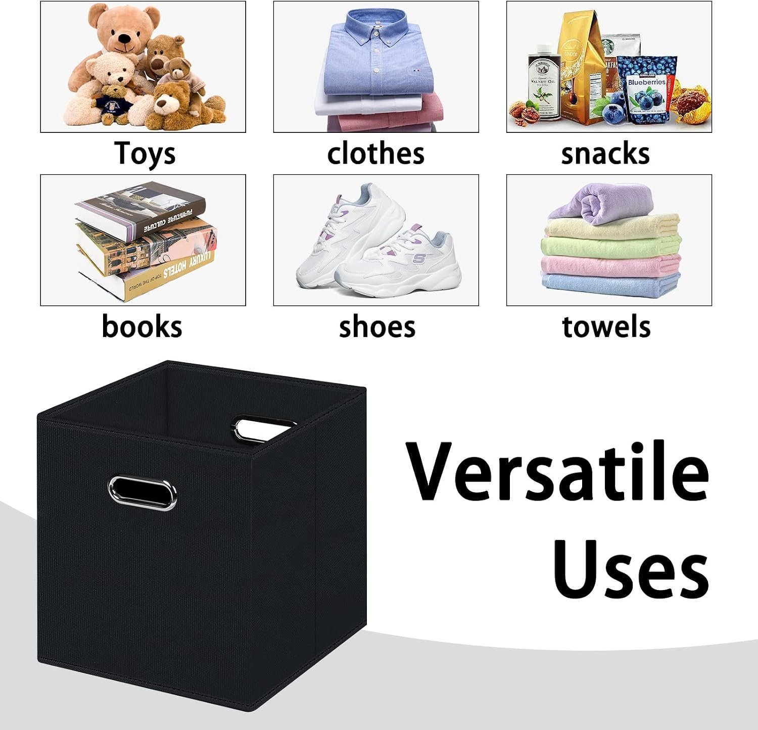 Black Foldable Storage Cubes Bins , Fabric Storage Box Cubes Organizer Baskets with Dual Handles for Home Organizer (Black) - Image 3