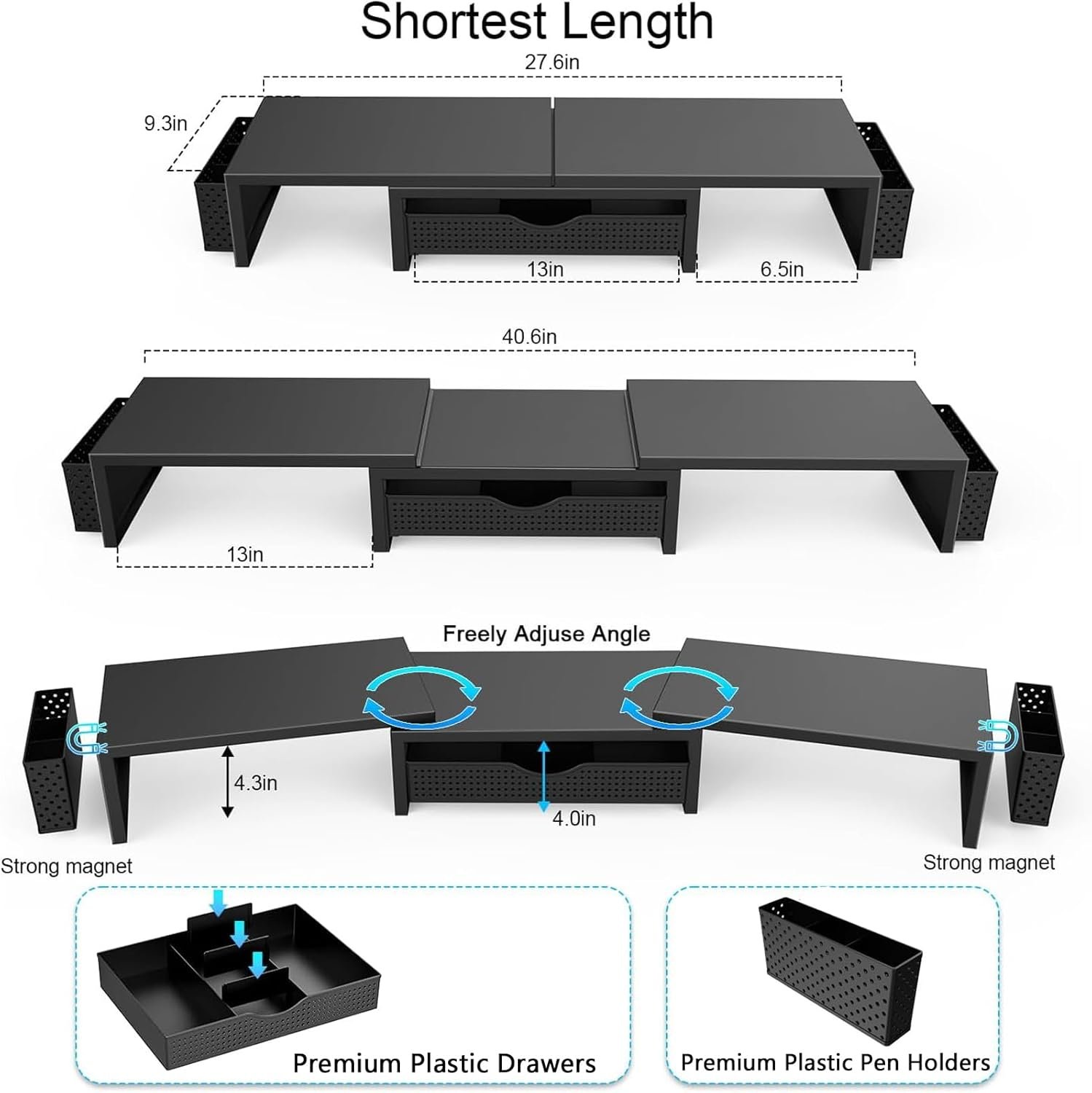 gianotter Dual Monitor Stand Riser With Drawer and 2 Pen Holders - Image 6