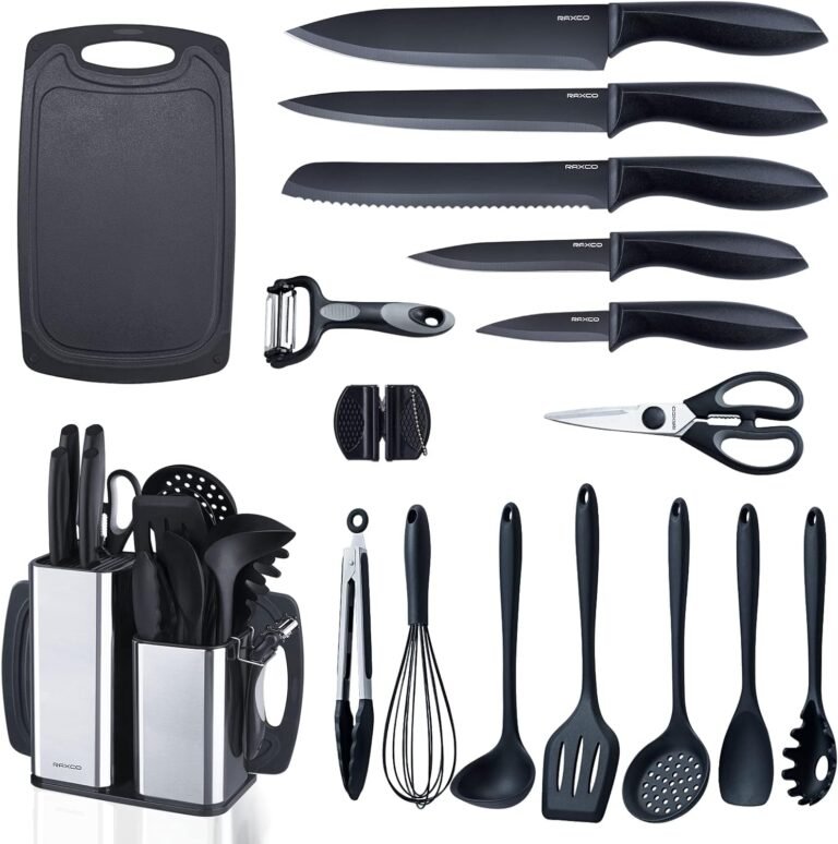 RAXCO Kitchen Utensils Set,18-Piece Cooking Utensils and Knife Set,Black