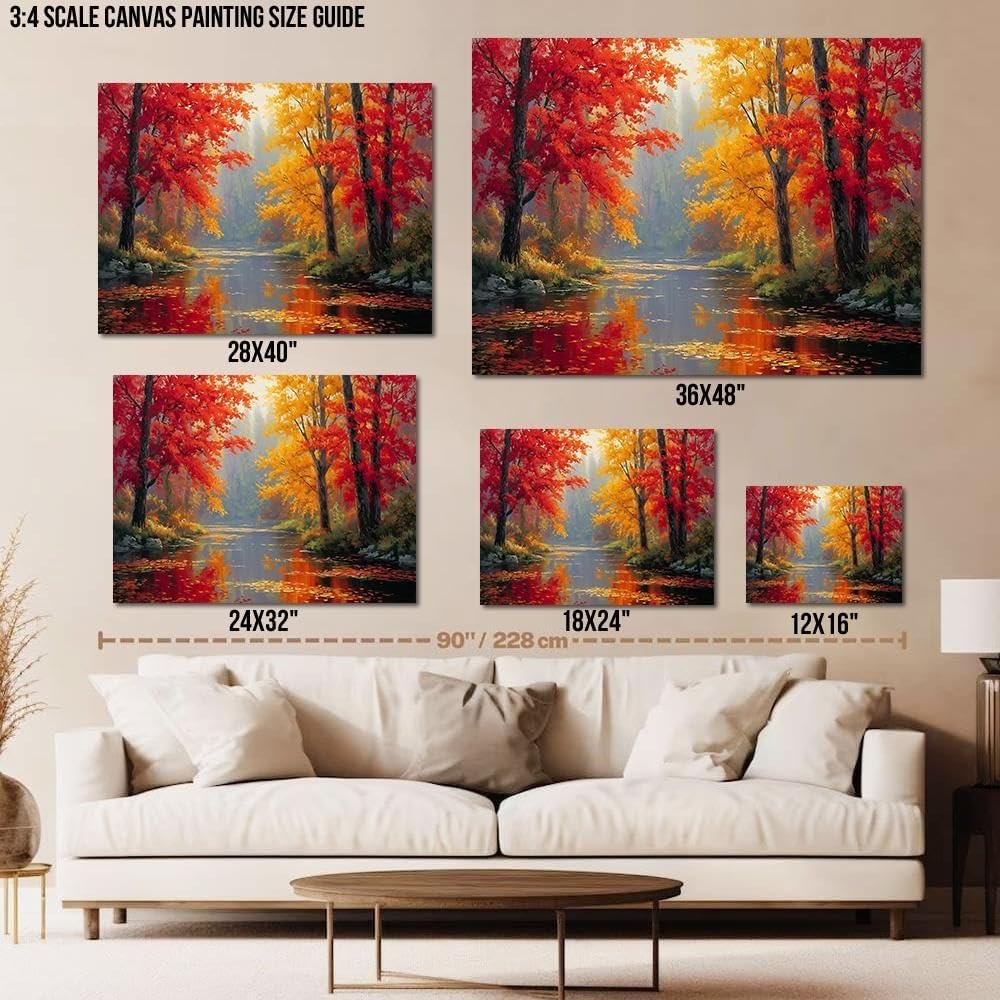 Hzddty Fall Canvas Wall Art, Autumn Forest River Painting Pictures Rustic Farmhouse Artwork for Home Decor Living Room Bedroom (32"x48") - Image 5