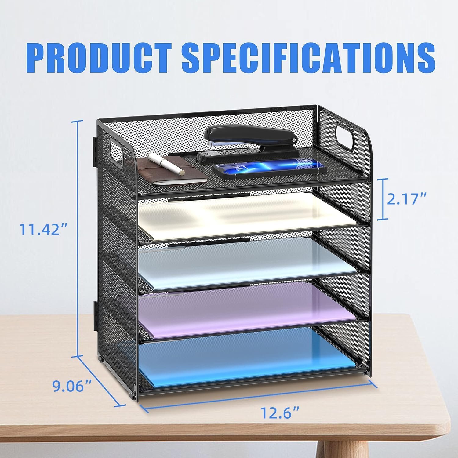 Supeasy 5 Trays Paper Organizer Letter Tray with Handle-Mesh Desk File Holders, Paper Sorter Desk Organizer for Office, Home, Classroom or School - Image 6