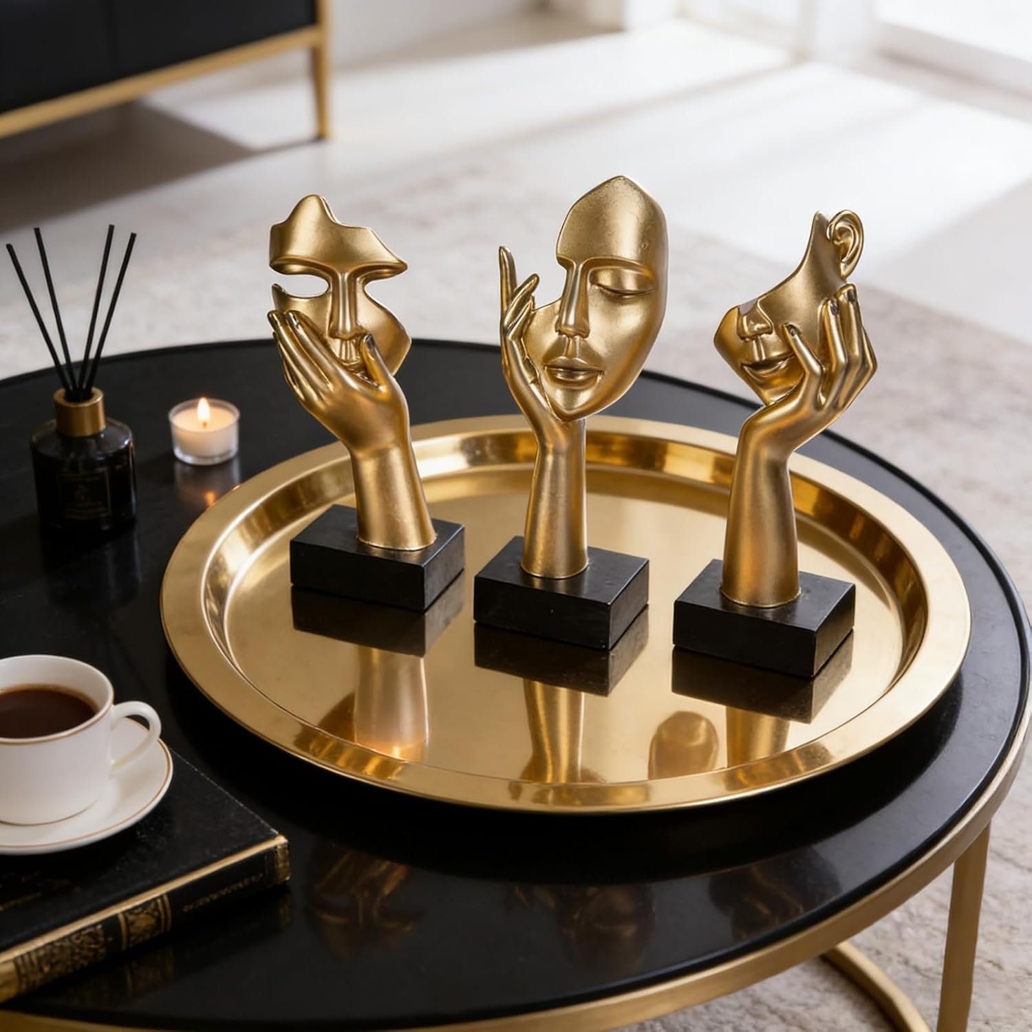 3 Pcs Thinker Small Statue Set - Black Gold Home Decor Abstract Art Figurines for Shelves, Living Room Coffee Table, Office Desktop (3 Pcs Gold, 6") - Image 7