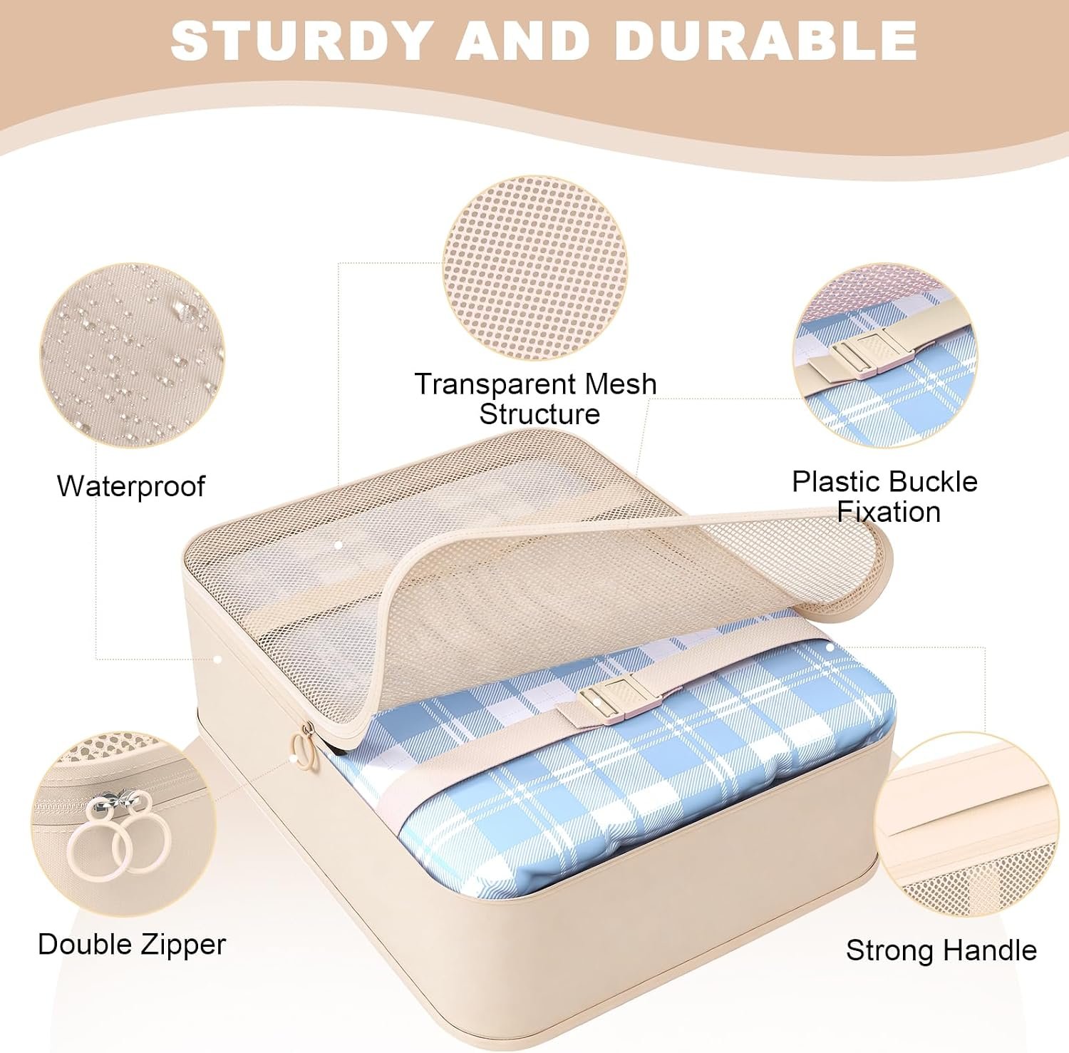 8 Set Packing Cubes for Travel, Suitcase Organizer Bags for Luggage (Cream) - Image 5