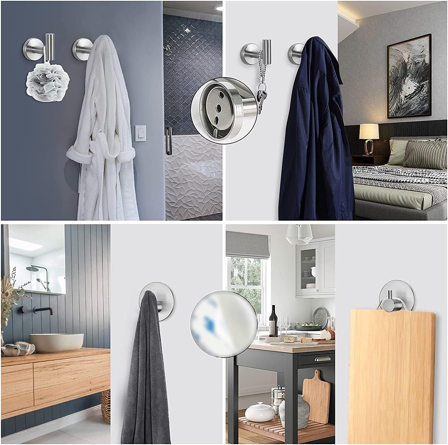 NearMoon Bathroom Hardware Set SUS 304 Thicken Stainless Steel-Towel Bar Set Include 16" Towel Rod, Toilet Paper Holder, Multifunctional Hooks Bathroom Accessories (Brushed Nickel, 5 Pcs) - Image 6