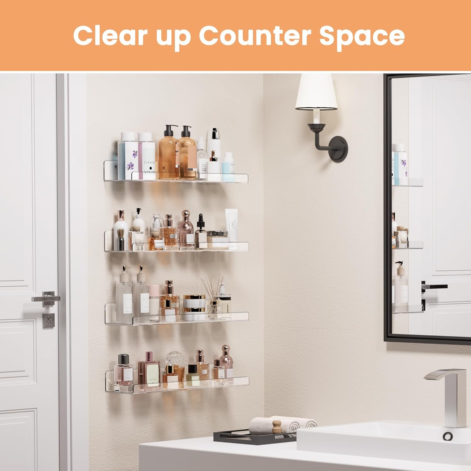 upsimples 4 Pcs 15" Acrylic Shelves for Wall Storage and Organizer, Clear - Image 3