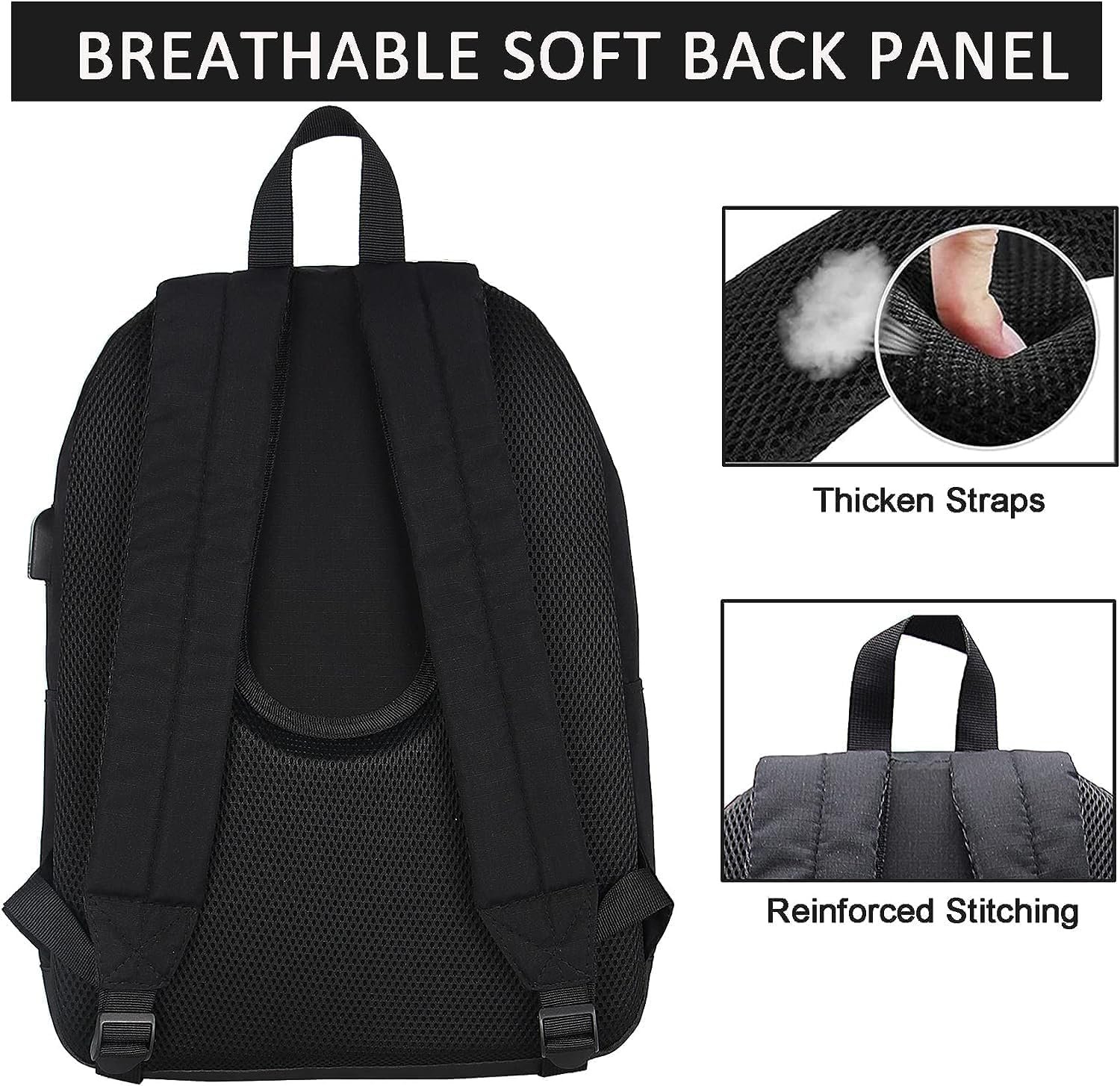 SUPACOOL Casual Laptop Backpack for Men and Women, Work backpack, Black Backpacks, College School Backpack for Boys and Girls, Lightweight Travel Back Pack(Black) - Image 5